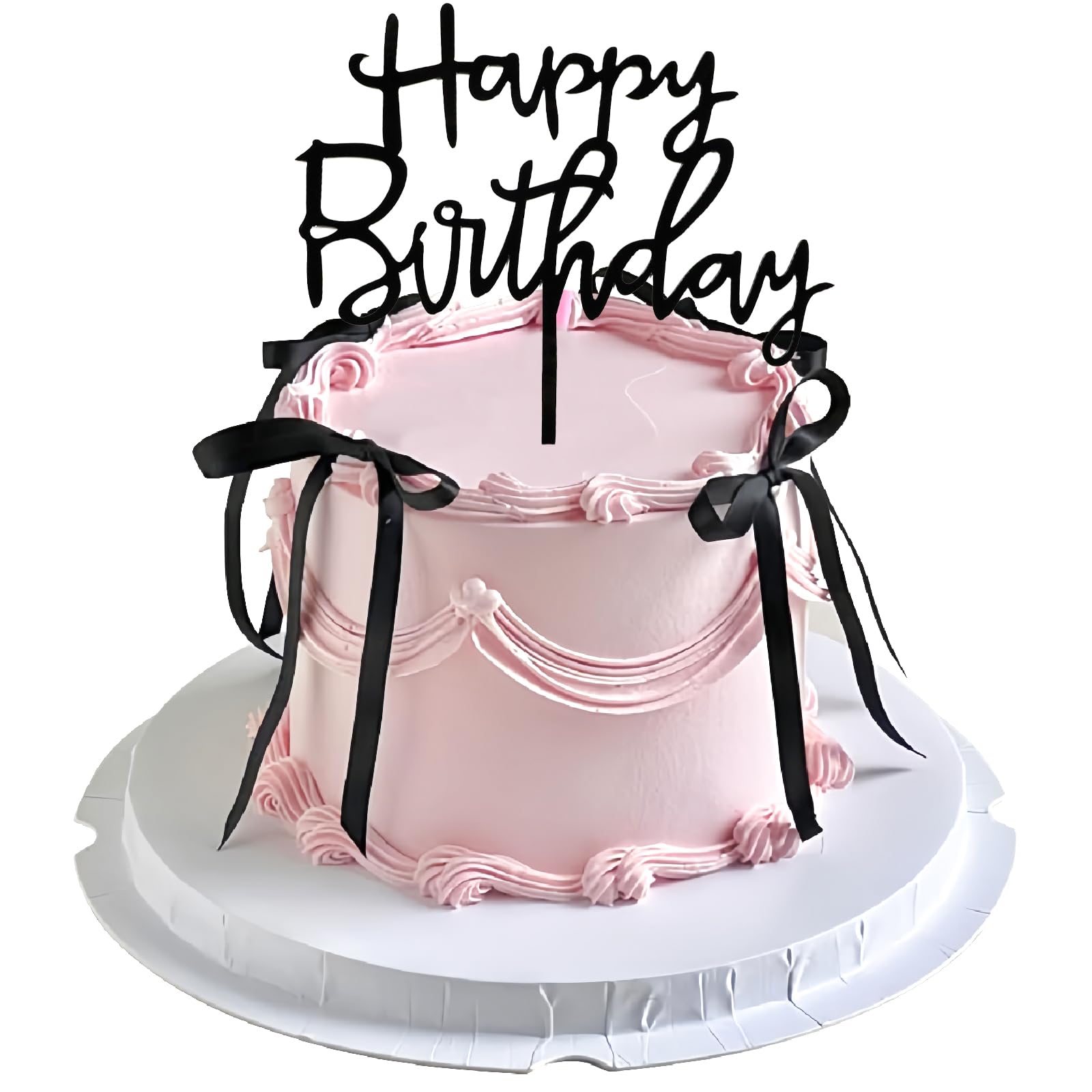 Black Bow Cake Topper Bowknot Ribbons Cupcake Toppers Bow Tie Cake Decorations Black Coquette Bows Cupcake Dessert Picks Happy Birthday Pick for Girl
