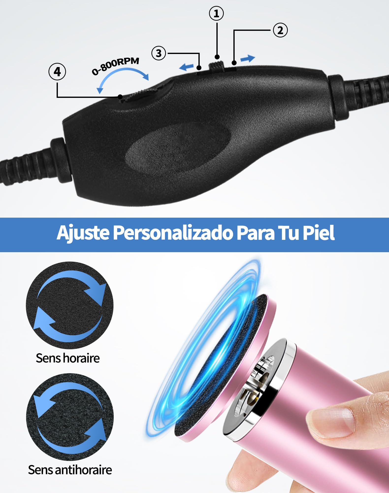 Lima Eléctrica para Pies con 60 Discos de Lija, Quita Durezas y Elimina Callos, Pedicura Profesional para Pies Suaves y Talones Agrietados, Máquina para el Cuidado de Pies en Casa (Rosa)