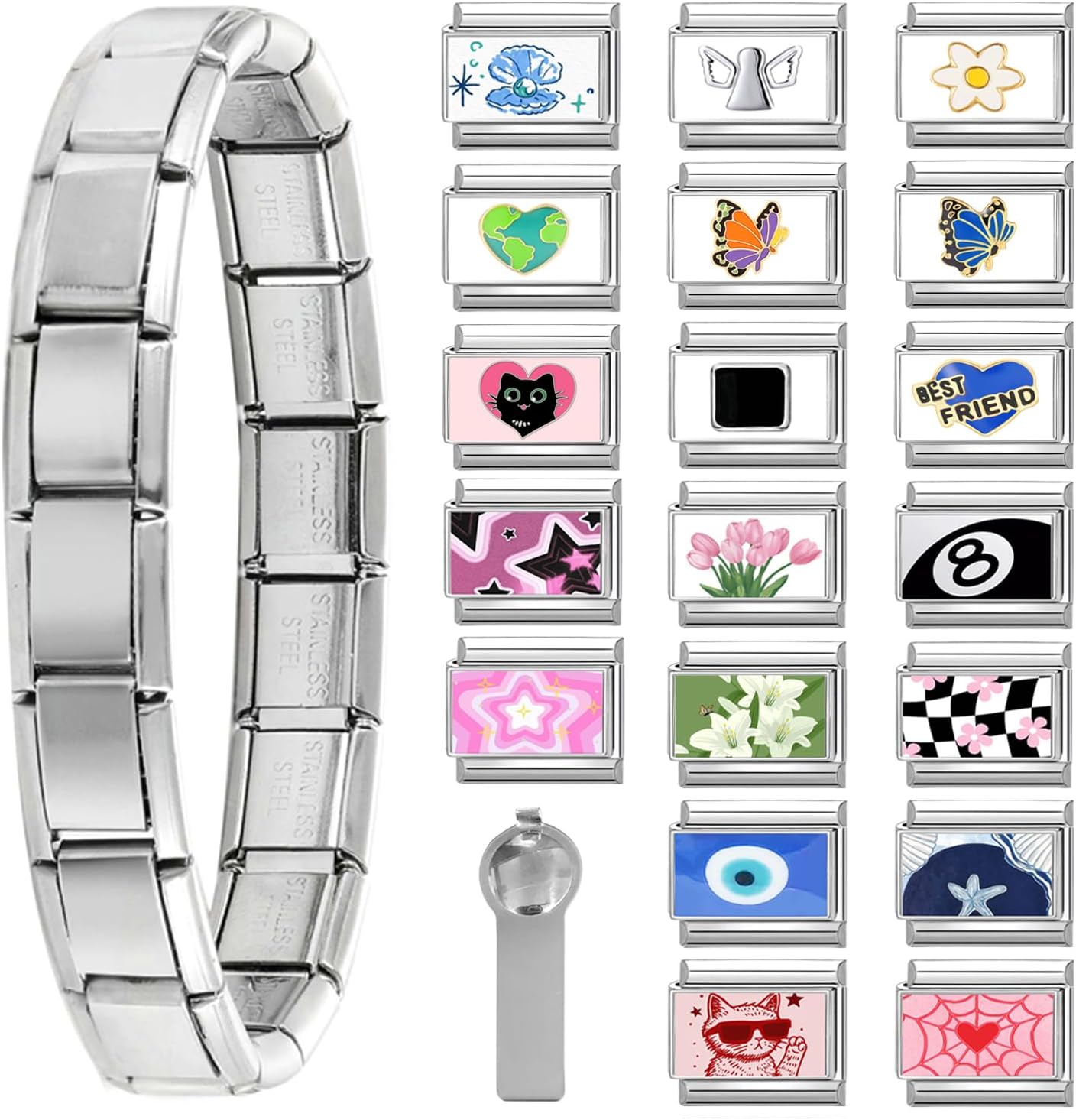 Italian Charms Bracelet Sets with 1Pcs Starter Brascelet 9Pcs Charms 9mm Italian Modular Charm Bracelet DIY Module Jewelry Gifts