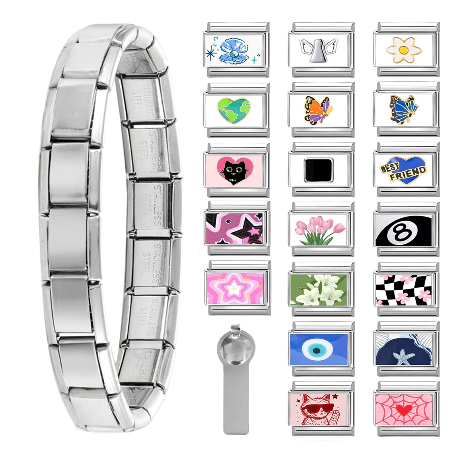 Italian Charms Bracelet Sets with 1Pcs Starter Brascelet 9Pcs Charms 9mm Italian Modular Charm Bracelet DIY Module Jewelry Gifts