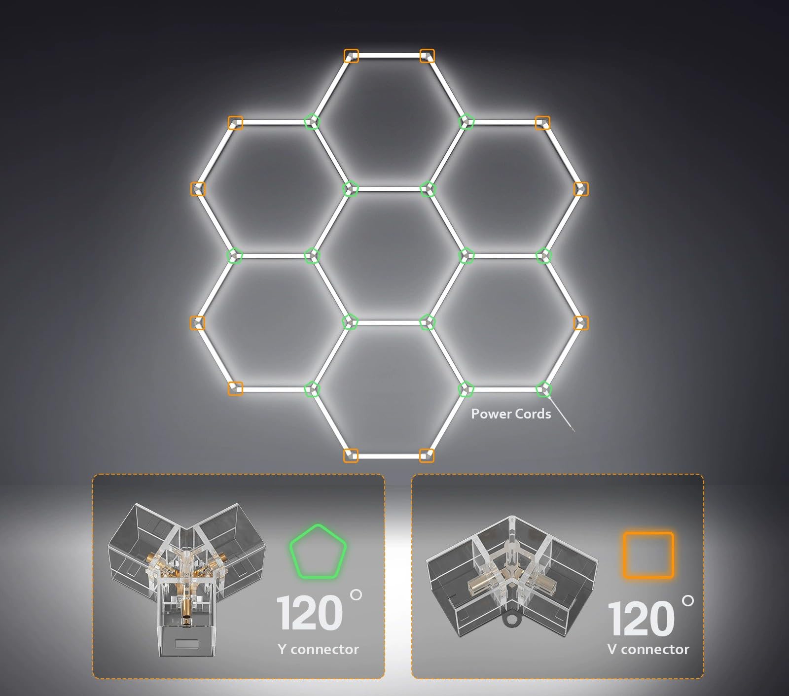 Plafonnier LED Hexagonal pour Garage, Atelier de carrosserie, 210 W, Blanc lumière du Jour 6500 K, Haute luminosité, idéal pour garages, magasins, salles de Sport 210W