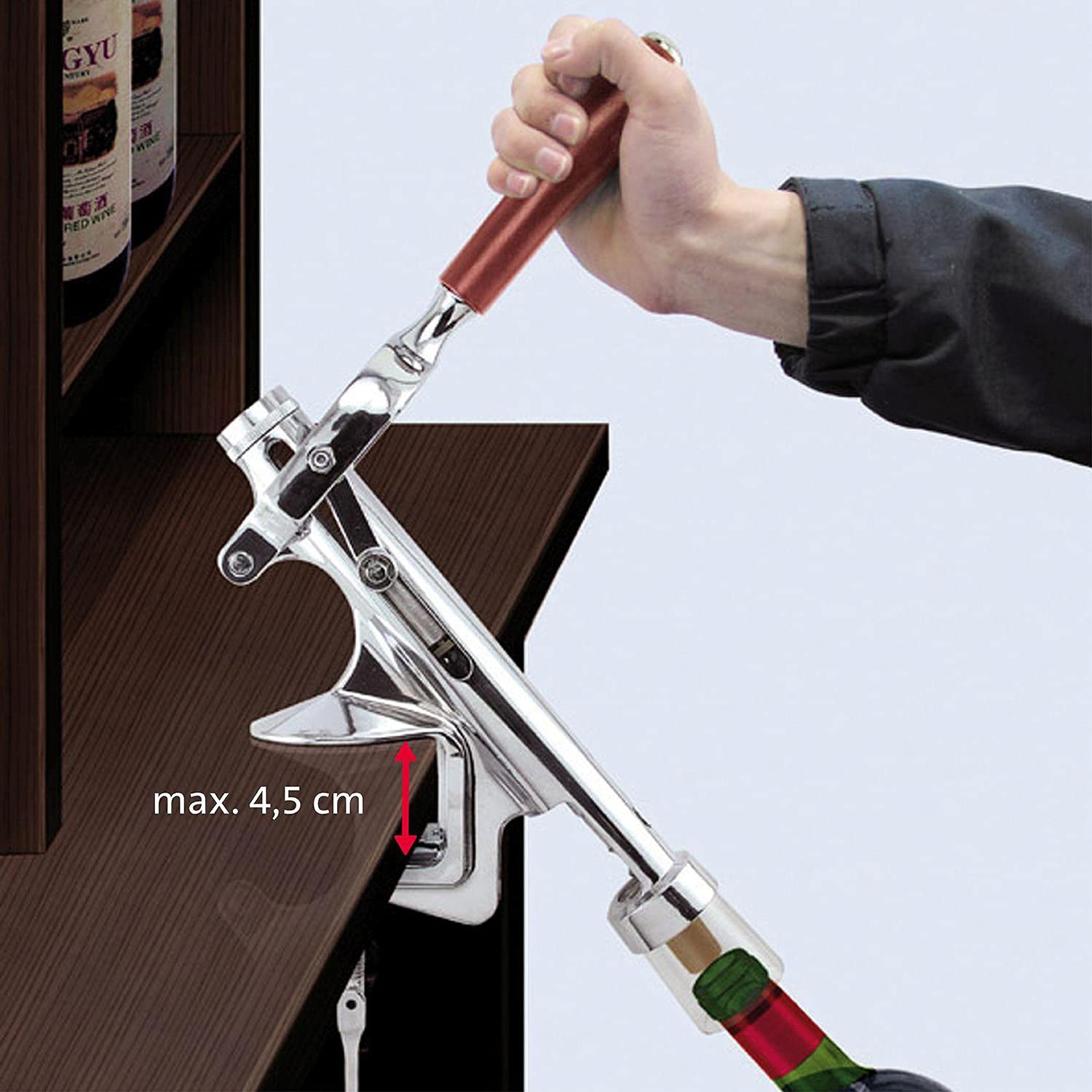 Westmark Macchina cavatappi con montaggio su tavolo, per cucine professionali, lunghezza: ca. 28 cm, zinco pressofuso/acciaio inox/plastica, Sieger Profi, argento/marrone, 60382260
