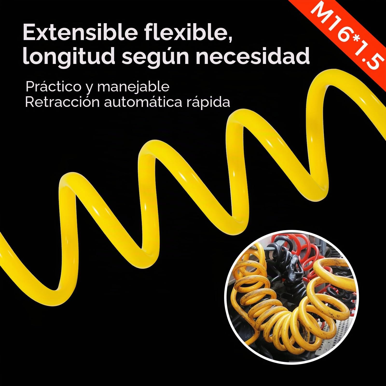 Juego de mangueras espirales de aire de 4m Amarillo y Rojo – Resistente manguera espiral de aire comprimido para camiones, remolques y agricultura (M16*1.5)