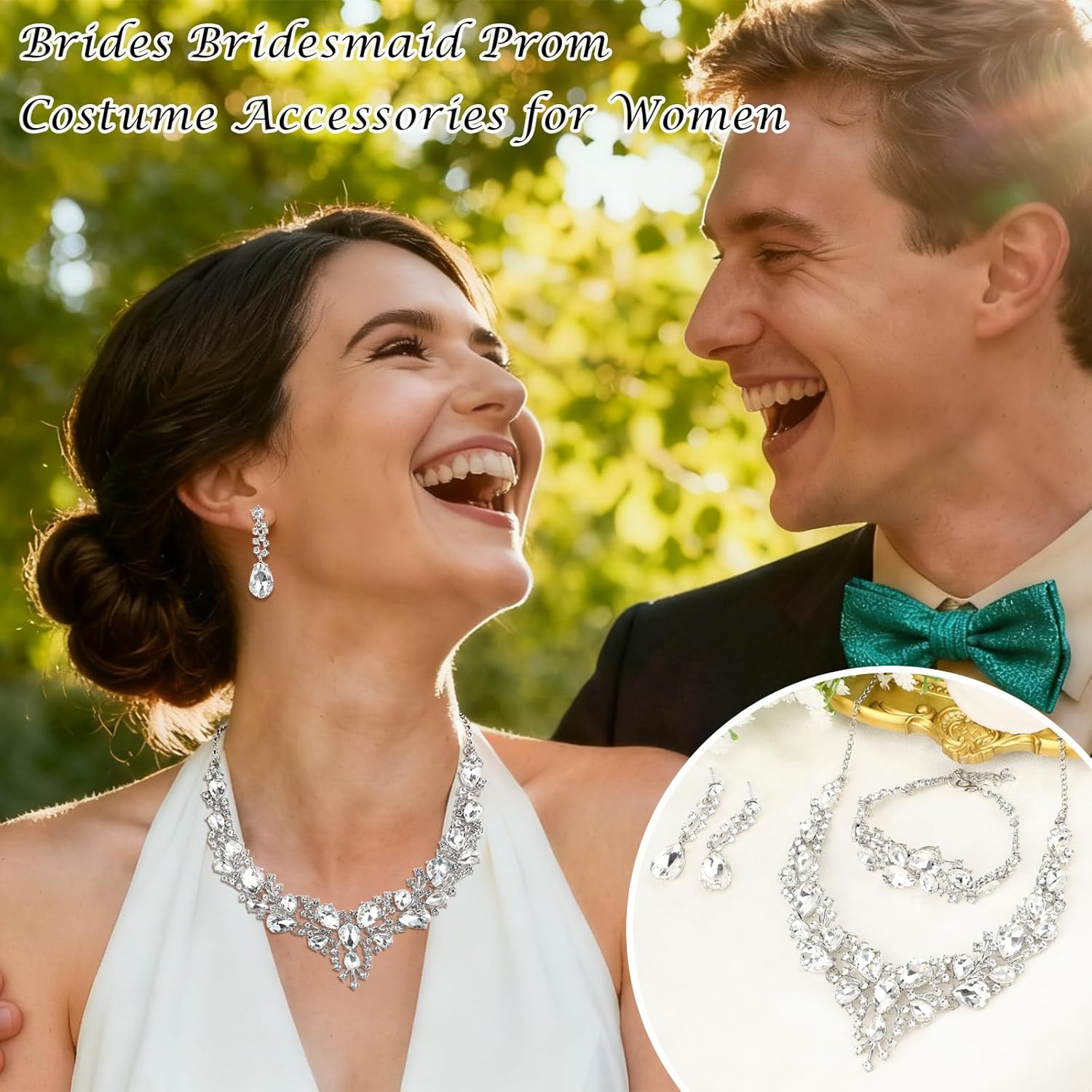 Rhinestone Wedding Jewelry Set for Women, Bridal Bridesmaid Jewelry Set Crystal Necklace Earrings Bracelet for Party - Image 7