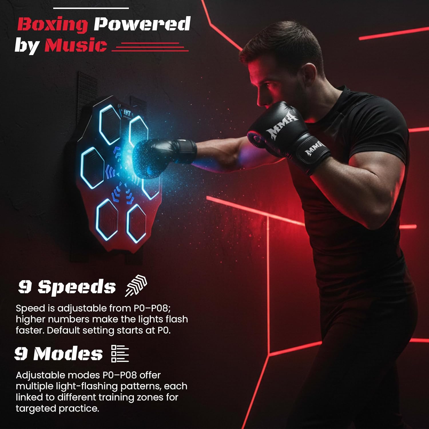 Punching Music Boxing Machine for Adults - Wall Music Punching Machine Adult w/Bluetooth, 9 Speed Level, Light up Boxing Target, Gloves - Music Boxing Machine Workout Pad for Home