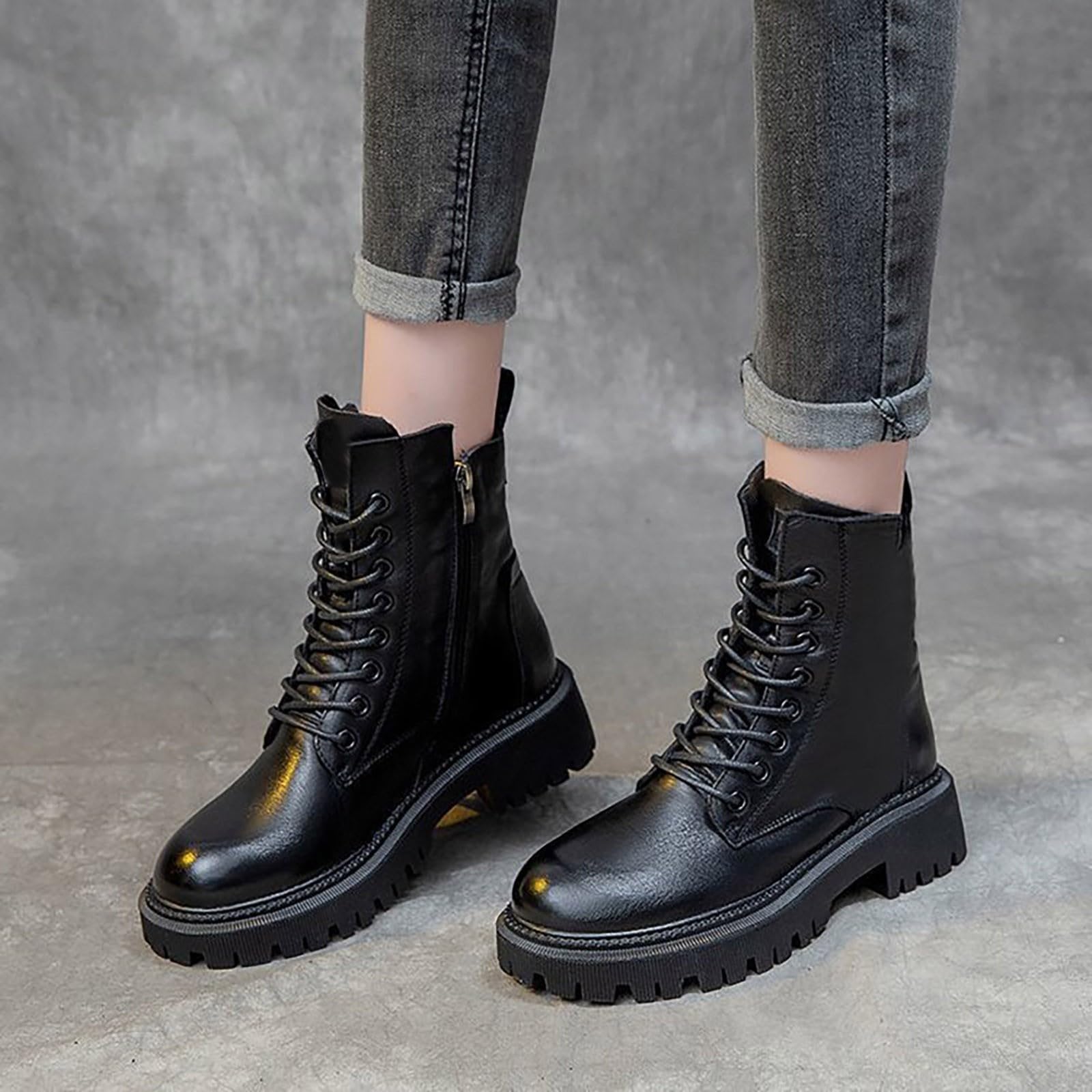 Bottes à talons hauts pour femme - Bottes de motard en cuir avec lacets - Bottes d'équitation vintage pour femme - Bottes de moto pour femme - Antidérapantes - Résistantes à l'abrasion - Bottes en