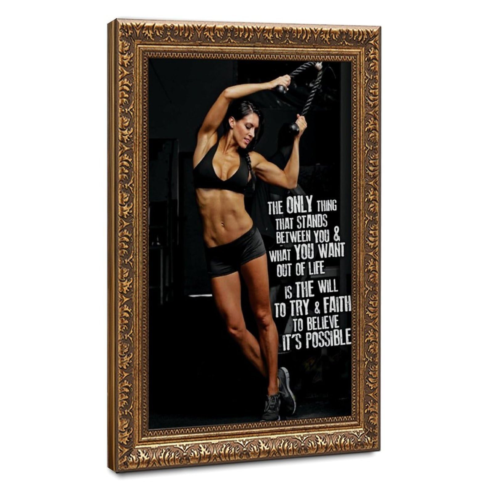 Poster su tela con citazione motivazionale "Only Thing", stampa artistica da parete, per soggiorno, camera da letto, decorazione retrò, cornice dorata: 40,6 x 61 cm (lunghezza x larghezza)