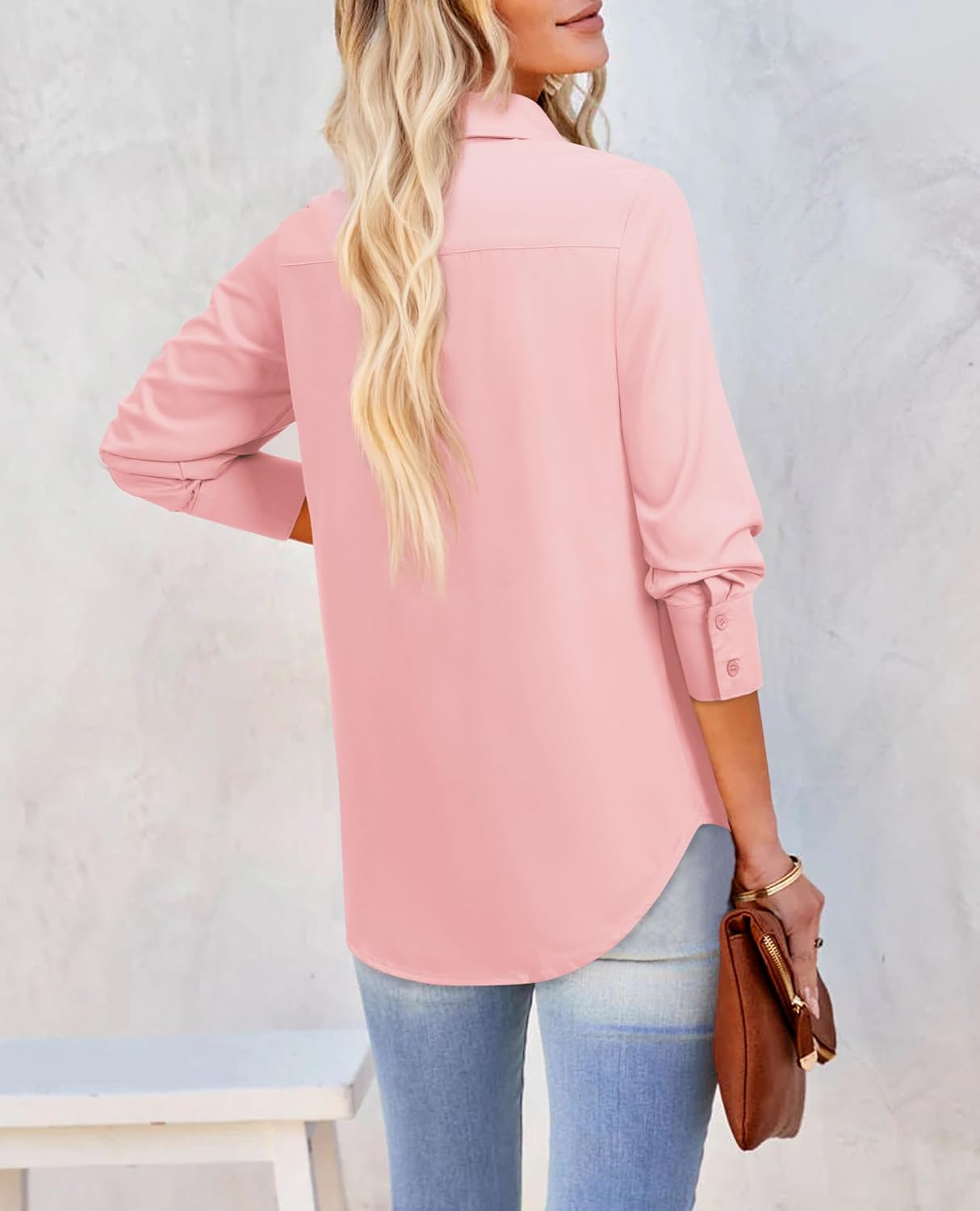 siliteelon Button Down Shirts for Women: Wrinkle Free Long Sleeve Regular Fit Collared Dress Shirt Solid Formal Office - Image 2