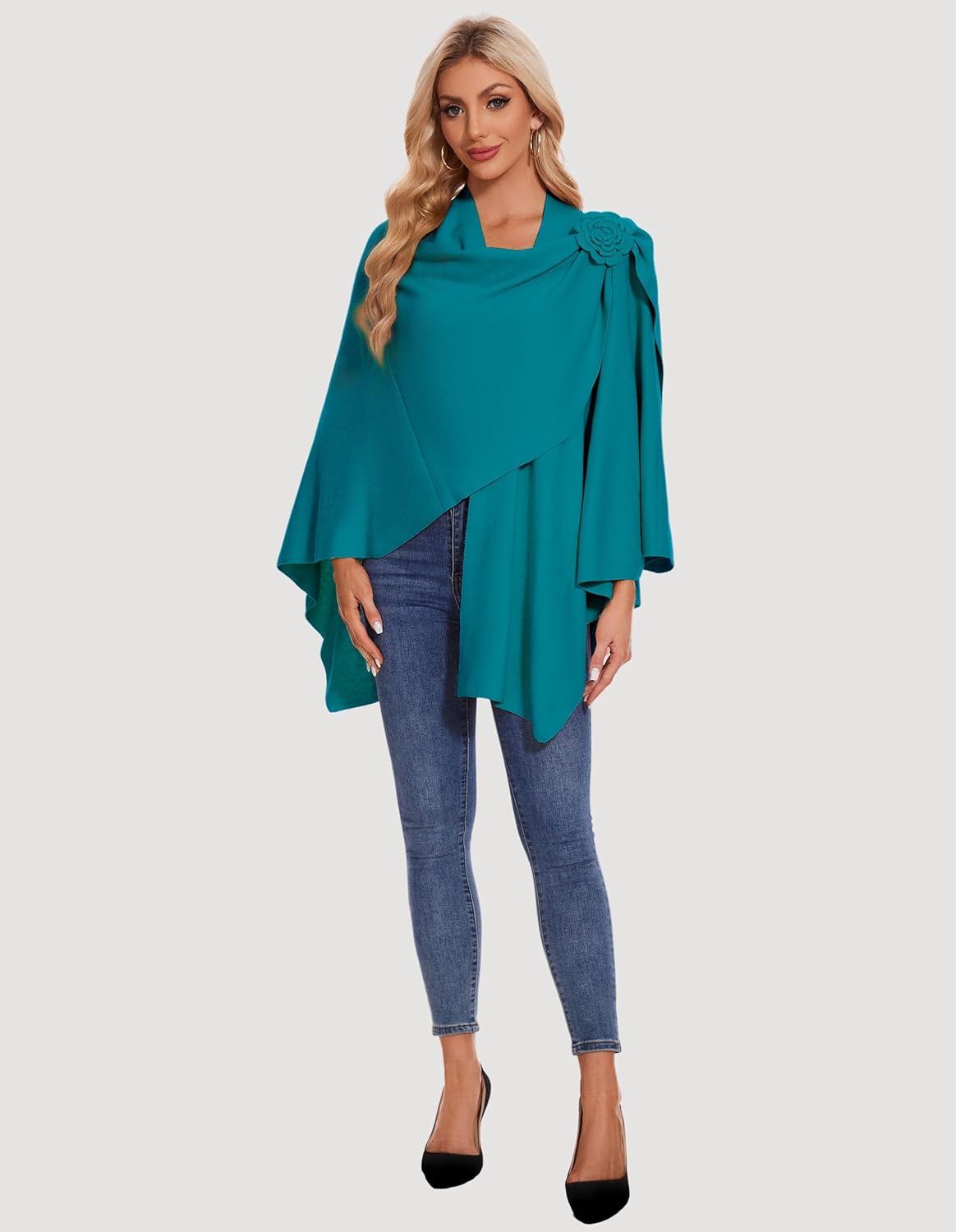 PULI Womens Elegant Cross Front Shawl Wraps Floral Wraps Soft Ponchos Cape Warm Travel Shawls - Image 5