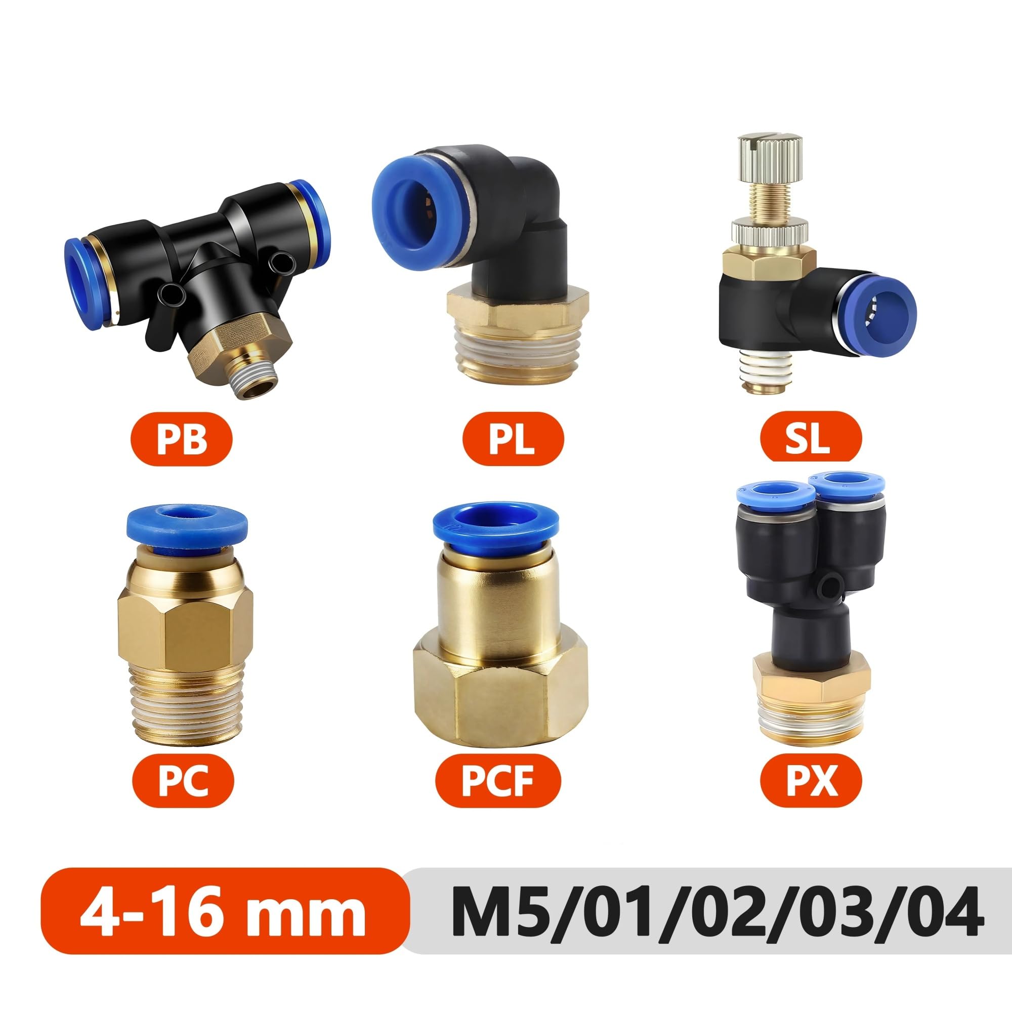 Conector neumático PCF de rosca de 10/12 mm M5 0.75 pulgadas 1 2 vías conectores rápidos de tubería 1 unidad (6 mm, 0.25 pulgadas)