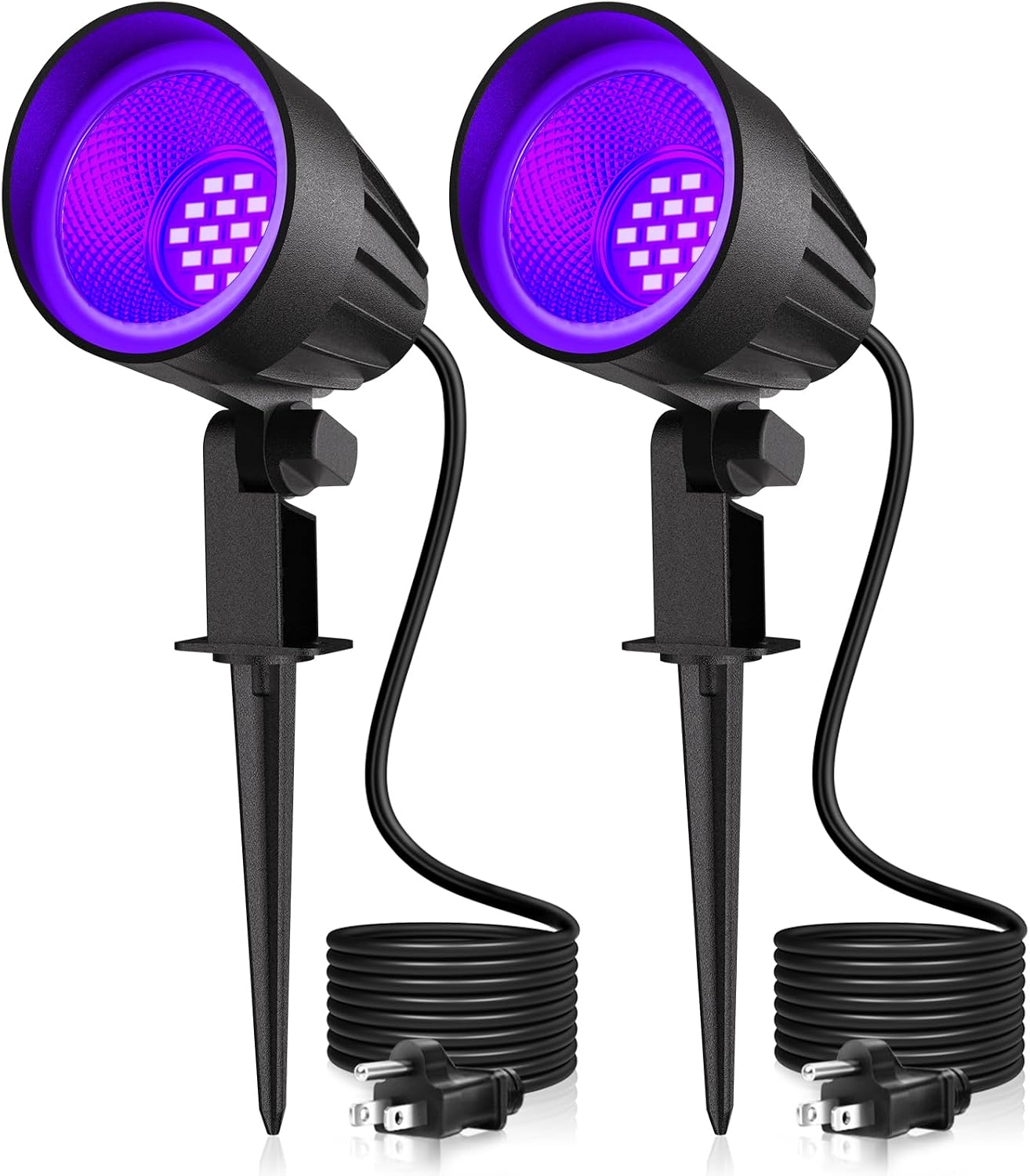9W Halloween Outdoor Spotlight,IP66 Waterproof Led Blacklight,2 Pack | 45°beam, 270°rotatable head,plug and play,400-405nm Wavelength,Dual installtion,blacklight for party, body paint,neon decor