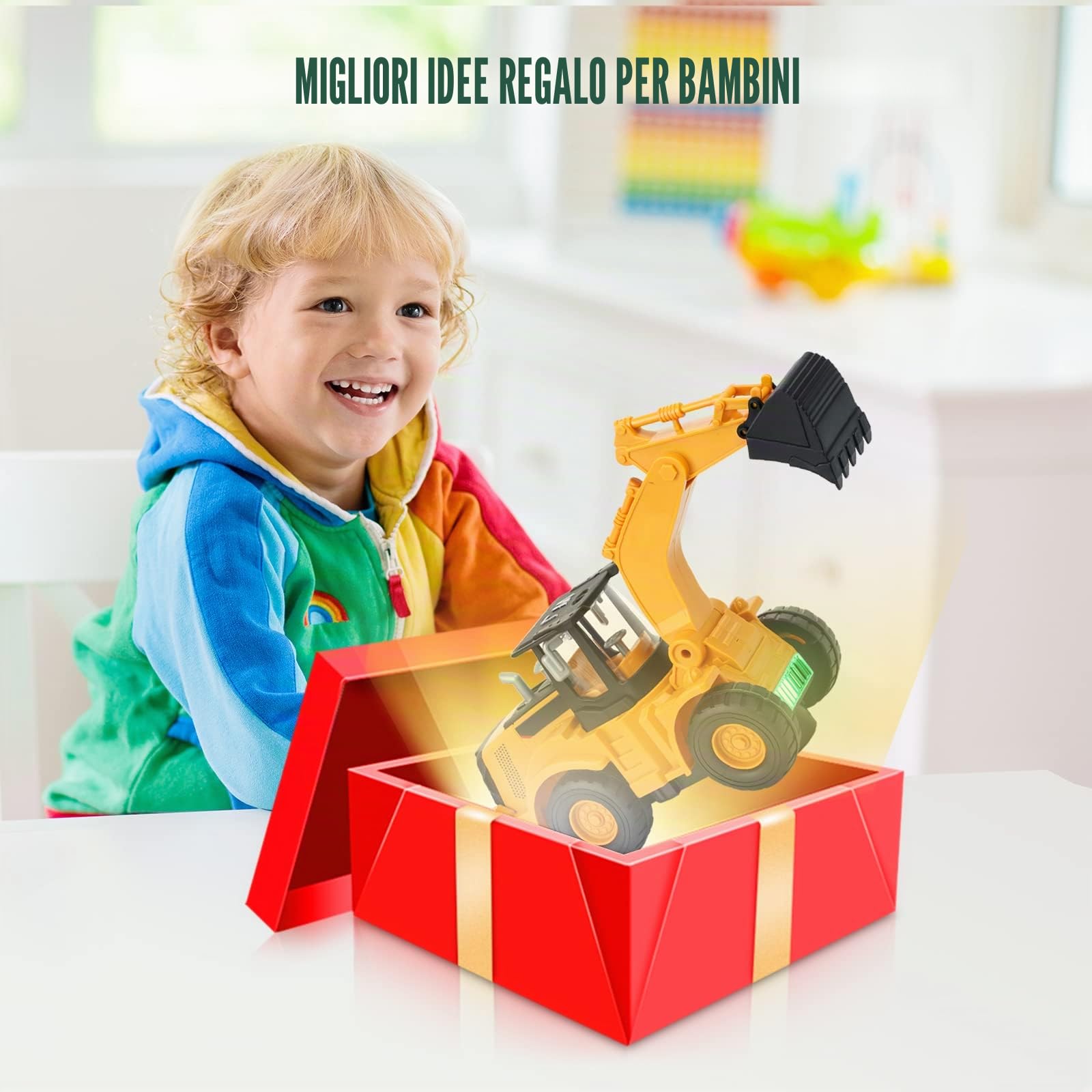Giocattolo escavatore, guida con suono e luce, veicoli da cantiere per bambini, un giocattolo per bambini, più brani musicali, Regalo Bambini di compleanno per ragazzi e ragazze dai 3 anni in su