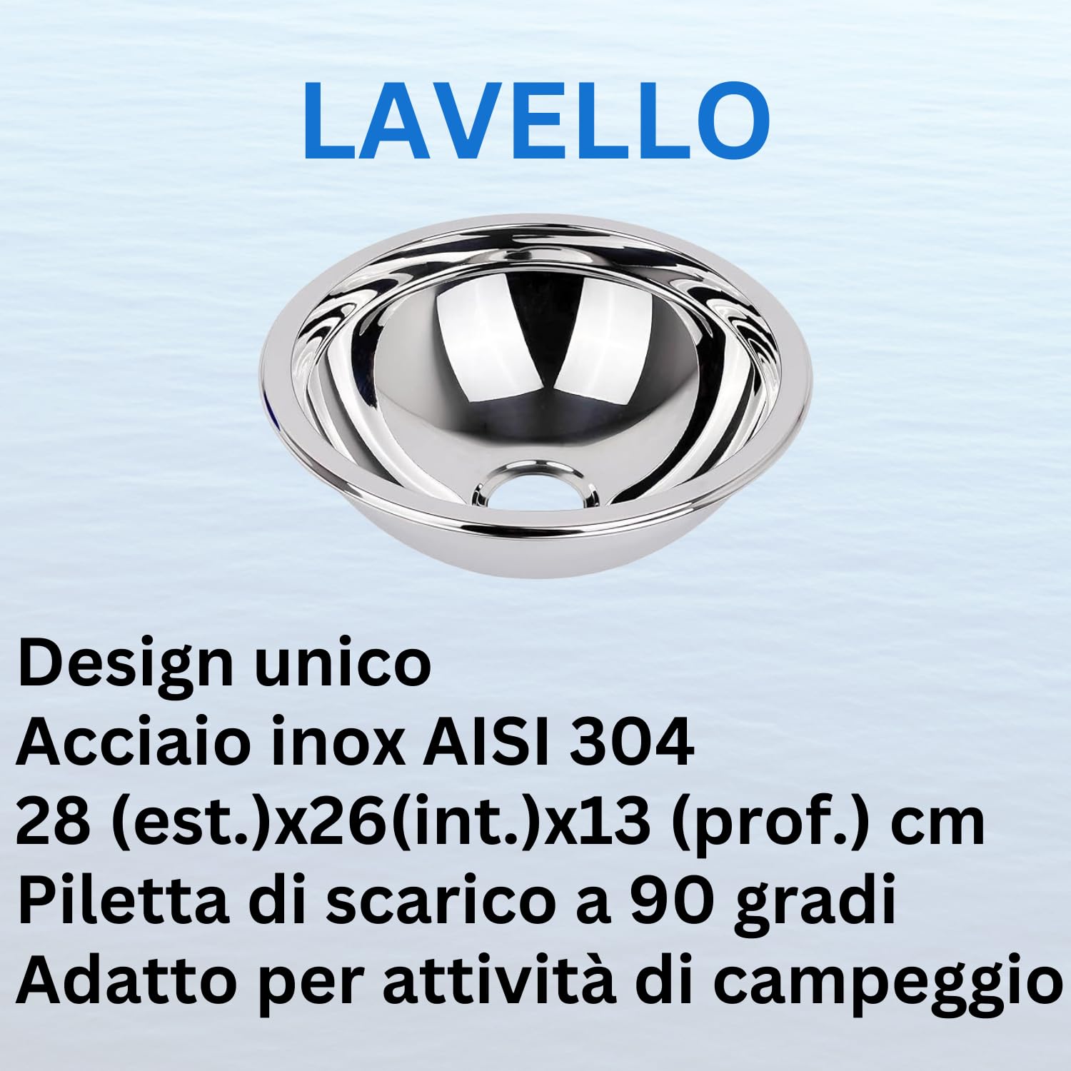 Express Water Lavello, Lavandino Lavabo Lavello a Ciotola Bacinella, Piccolo e Tondo, in Acciaio Inox AISI 304, con Piletta di Scarico, Perfetto il Fai da Te e per Camper, Campeggio e Roulotte