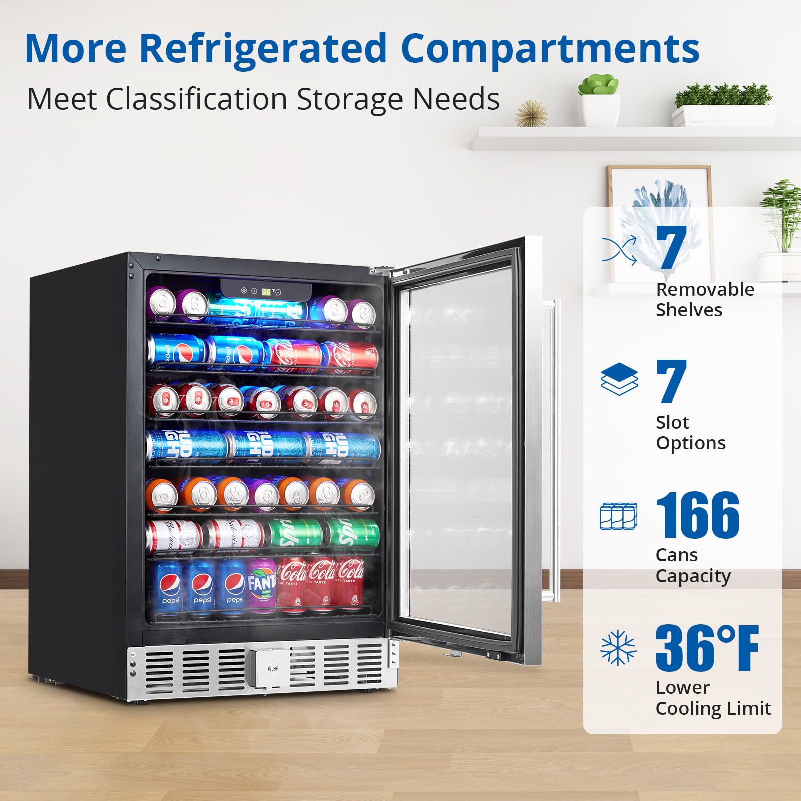 Festisoul Large Capacity Beverage Refrigerator - 5.1 Cu.Ft 166 Can Drink Cooler With Adjustable Digital Temperature, Compressor Cooling, Safety Lock, For Home, Under Counter Or Office on Fridge.com - View 6