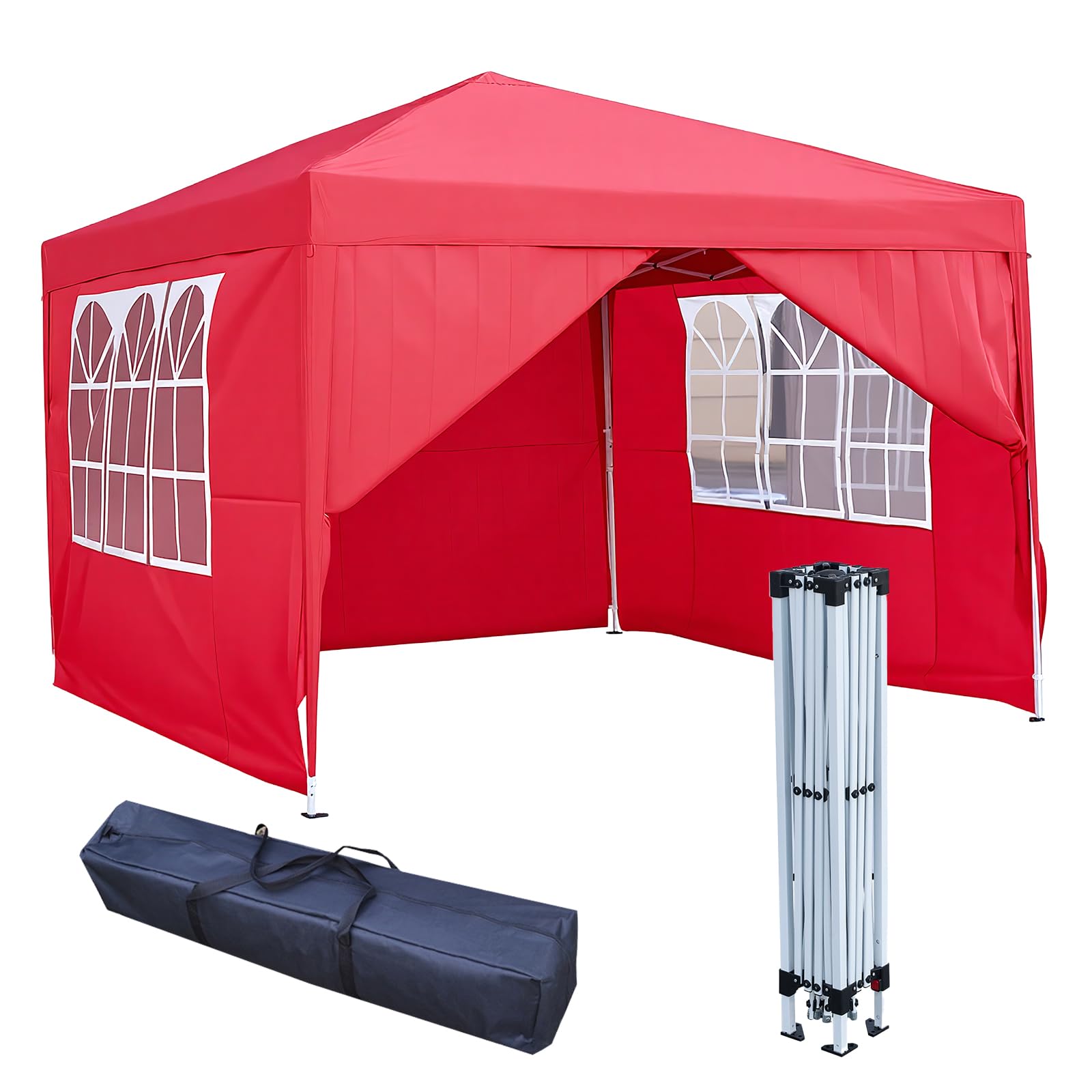 3x3m Pop Up Gazebo with 4 Removable Sidewalls, Portable Outdoor Party Tent with Carry Bag, All Weather Canopy for Camping, Markets, Garden Events (Red)