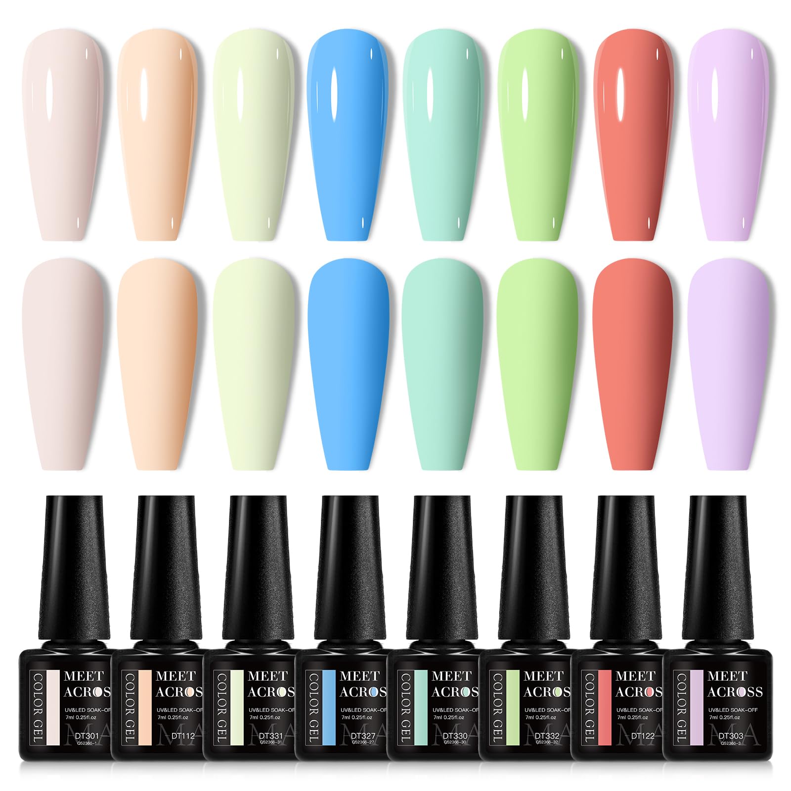 MEET ACROSS Gel Nail Polish Set, 8PCS Macaron Gel Nail Polish Kit, Soak Off UV/LED Nail Polish Nail Art Design Salon Home Gifts for Women