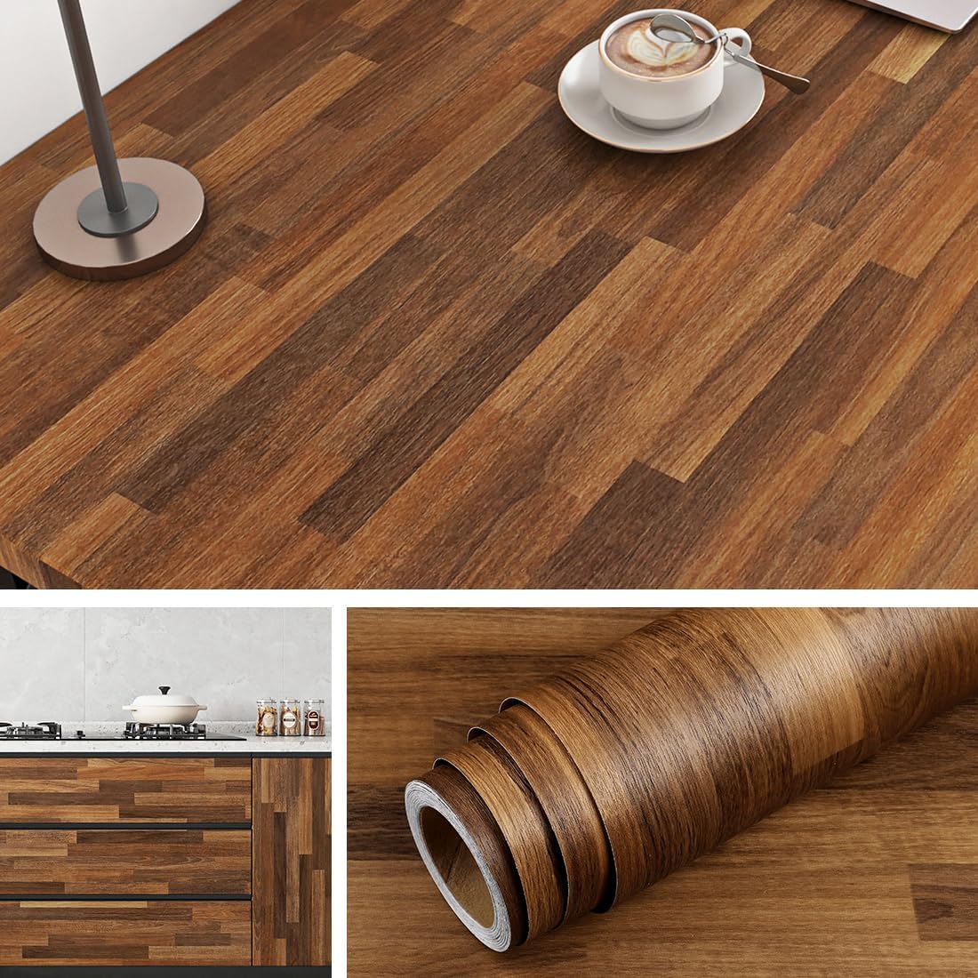 Livelynine 36 x197in Dark Wood Countertop Contact Paper Peel and Stick Waterproof Wallpaper Butcher Block Countertops for Kitchen Cabinets Renter Friendly Counter Top Vinyl Wrap Table Laminate Sheets