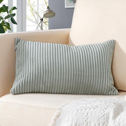 Miniatura 7 de Artscope Fundas de almohada de pana a rayas acogedoras súper suaves decorativas oblongas, fundas de cojín para sofá, dormitorio, decoración de