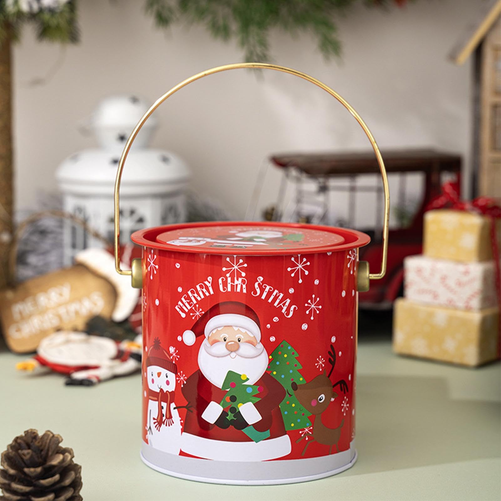 Bocaux à bonbons de Noël, boîtes à biscuits de Noël avec couvercle | Petits récipients alimentaires avec poignée, 7 boîtes décoratives pour chocolat, bonbons, biscuits, thé, café