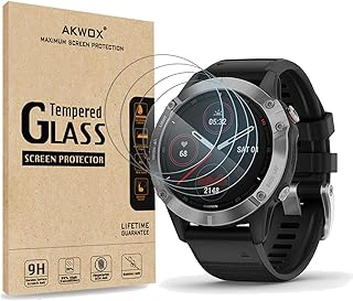 (Pack of 4) Tempered Glass Screen Protector for Garmin Fenix 6, Garmin Fenix 6 Pro and Garmin Vivomove HR, AKWOX 0.3mm 9H Hard Scratch-Resistant Protector for Garmin Fenix 6/6 Pro/Vivomove HR
