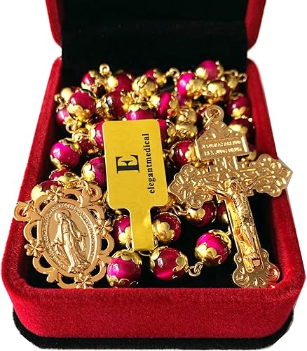 Miniatura 2 de elegantmedical Collar de cuentas de oración de ojo de tigre hecho a mano, rosario católico, crucifijo dorado, caja de regalo, Italia