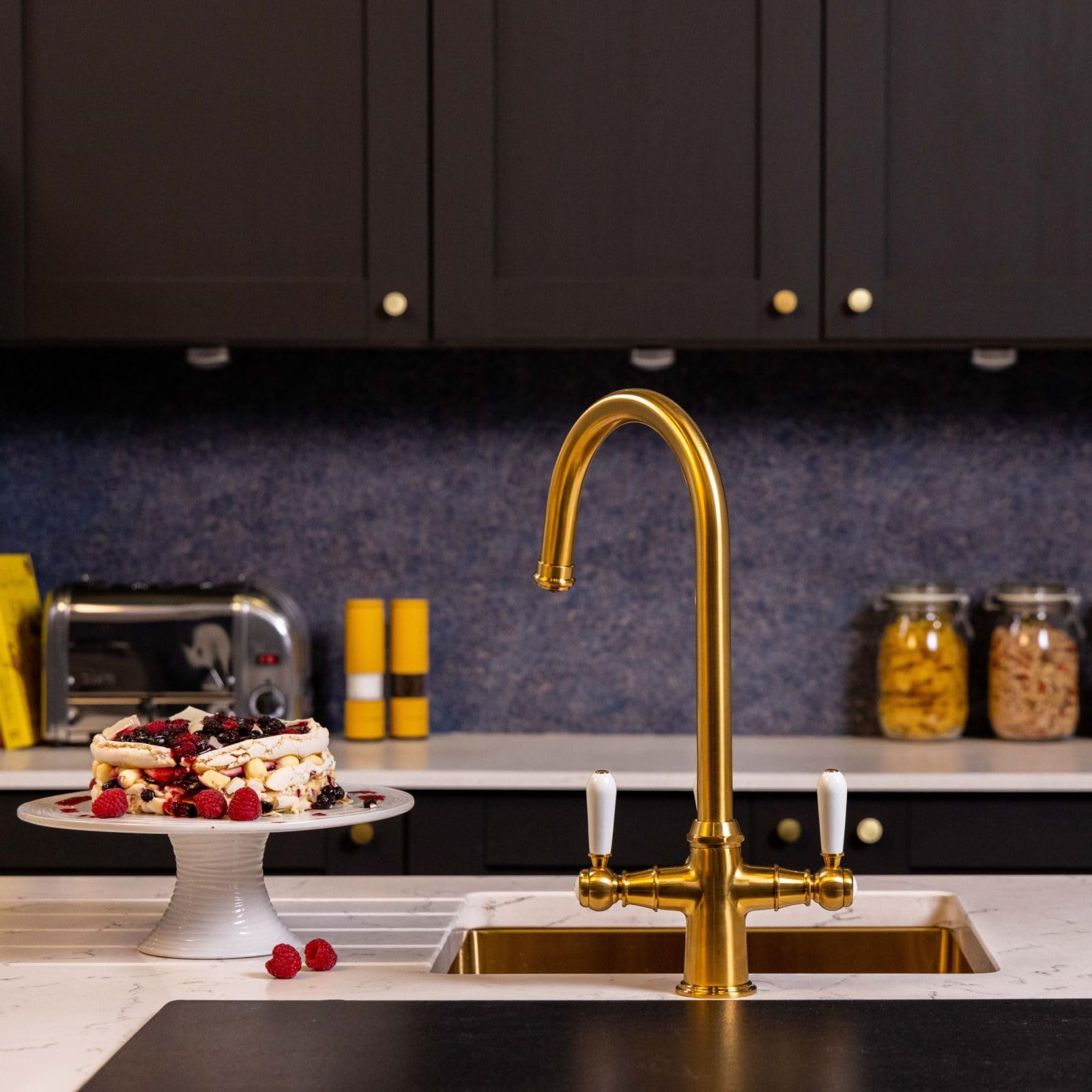 Flode Korsa | 3 in 1 Instant Boiling Tap - Full Kit | White Ceramic Levers | 3 in 1 Boiling Water tap with Boiling Tank and Filter - Instant hot Boiling Water in Your Kitchen (Brushed Gold) — image 1