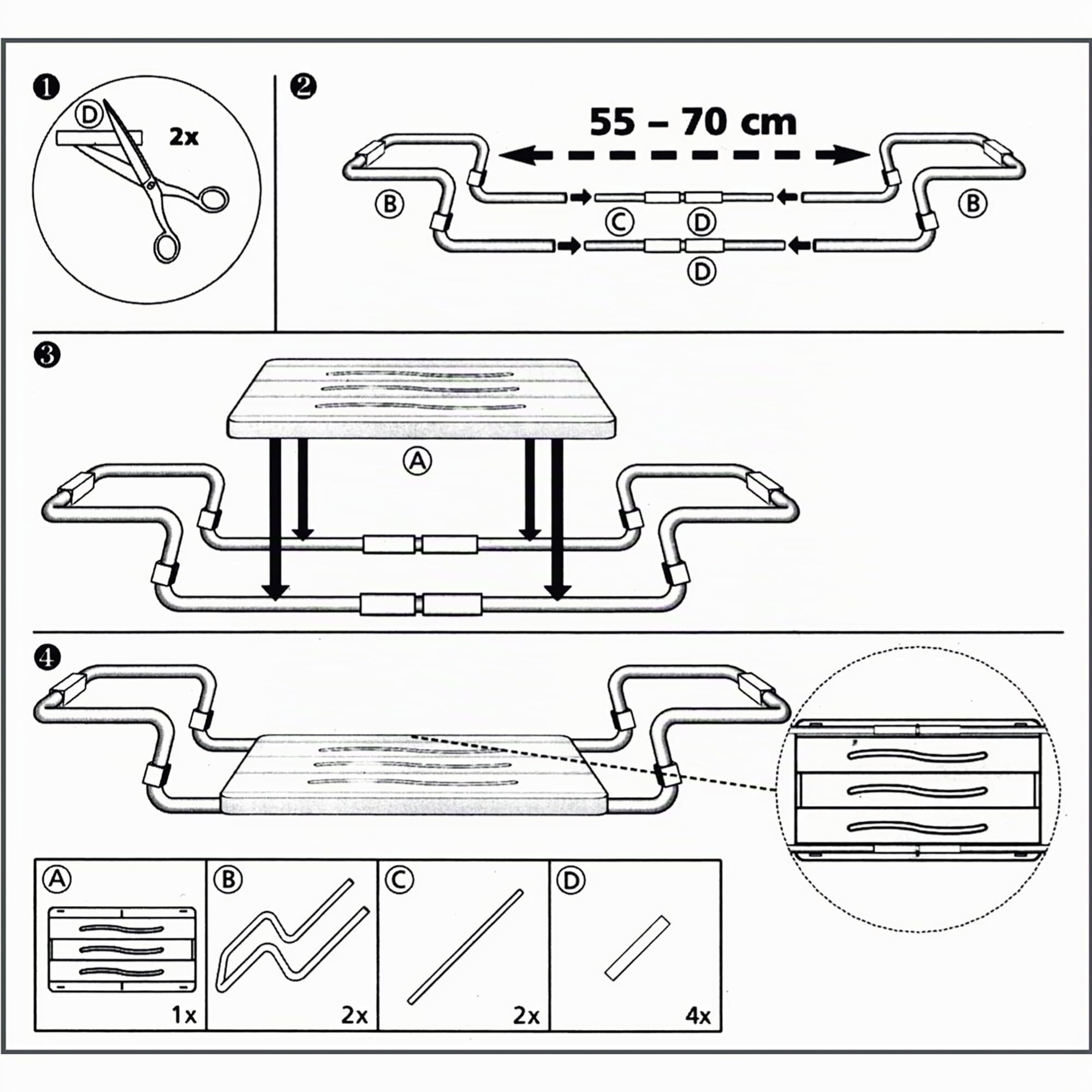 MSV - Nottingham Rehab Supplies Sedile da Bagno Estensibile - Alluminio e plastica - Antracite - Carico Massimo 150 kg - 55-70 x 18 x 26 cm - Gruppo 37 - Colore Grigio Scuro
