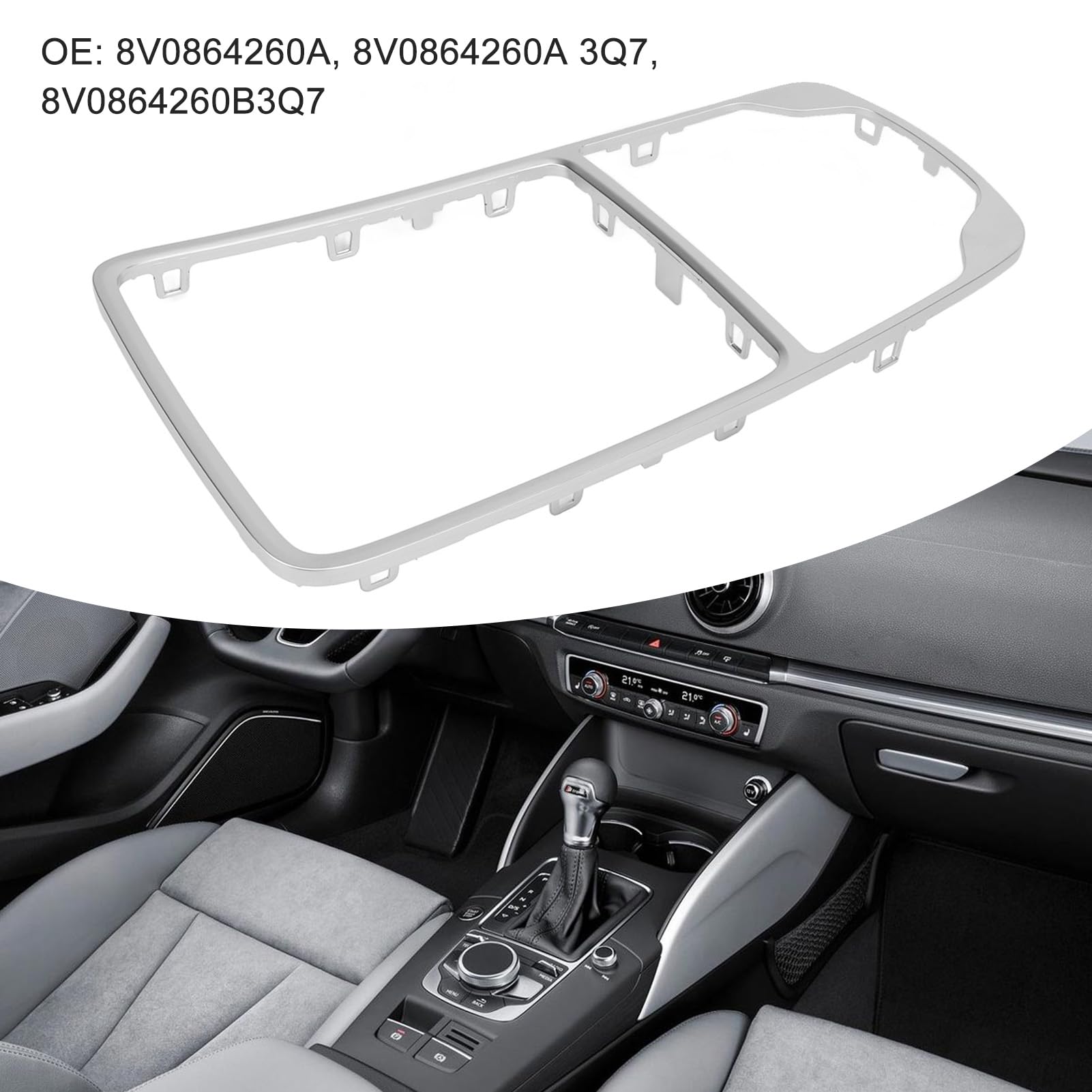 Elegante Cornice per Console Centrale per A3 S3 RS3 con Copertura Cromata, Numeri OE 8V0864260A 3Q7, 8V0864260B3Q7