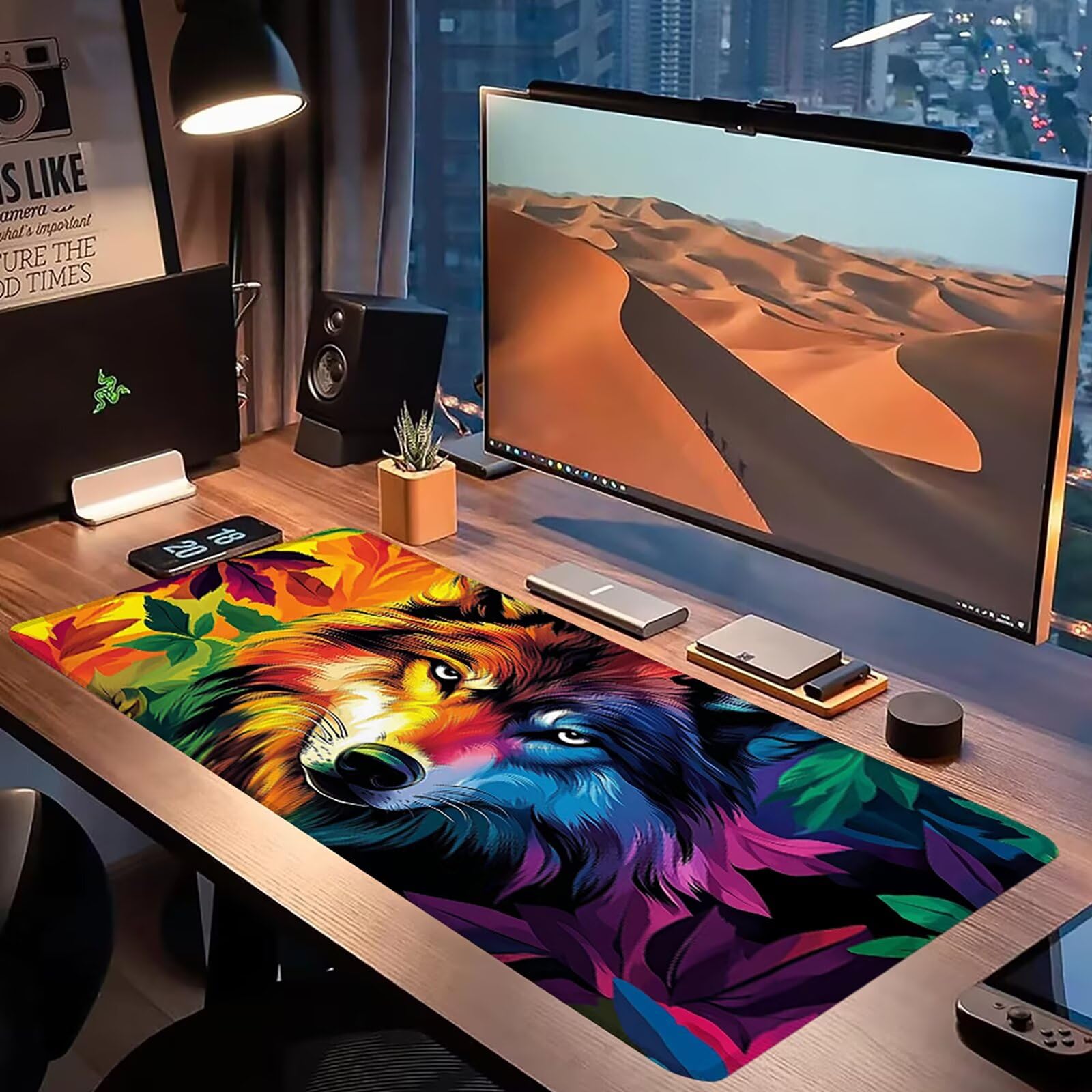 Podkładka pod mysz, XXL 1200 x 600 podkładka pod mysz dla graczy, wodoodporna gumowa podstawa, duża podkładka pod mysz do gier na biurko zszyte krawędzie wodoodporna antypoślizgowa do biura wilk
