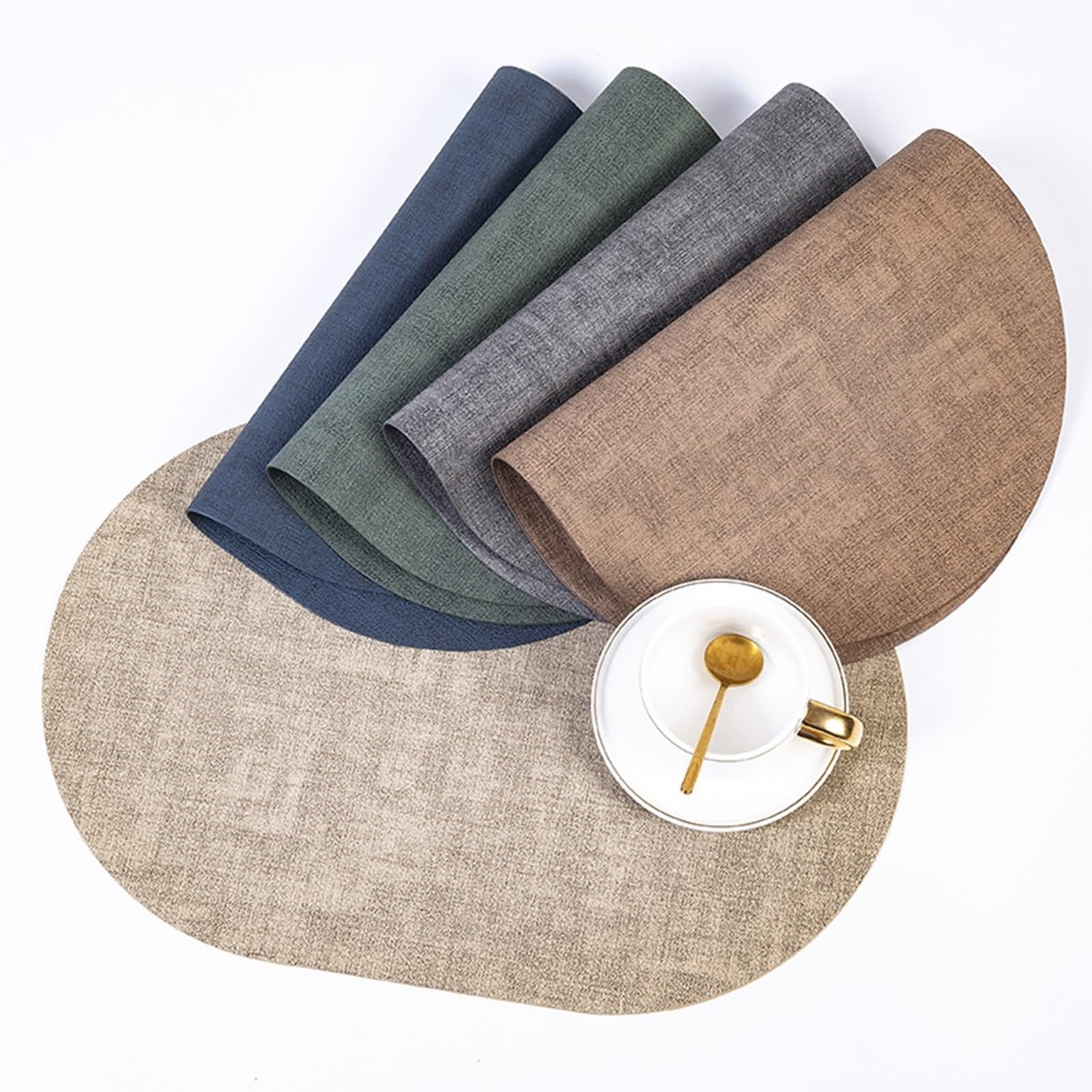 Platzdeckchen Cafe 4er Set, Tischsets Platzsets Boho 30x45cm Gewebtes Muster PU Leder Beige Kaffee