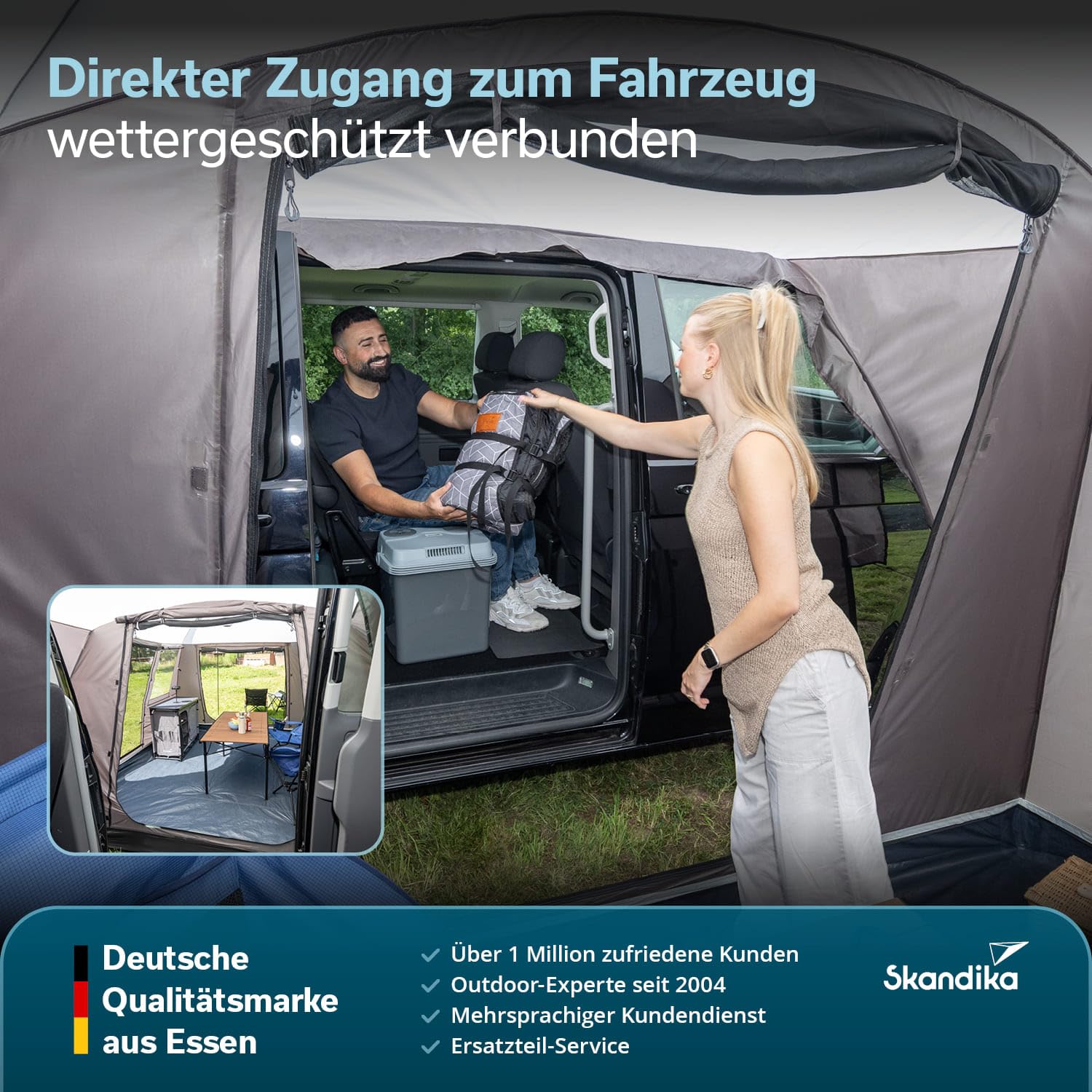 Skandika Pitea Van Protect namiot przedsionek autobusowy, dla 4 osób, wolnostojący, wszyta podłoga, wysokość 2,2 m, duże okna, wodoodporny, słup wody 3000 mm, moskitiera, 3 x 3 m, namiot kopułowy do