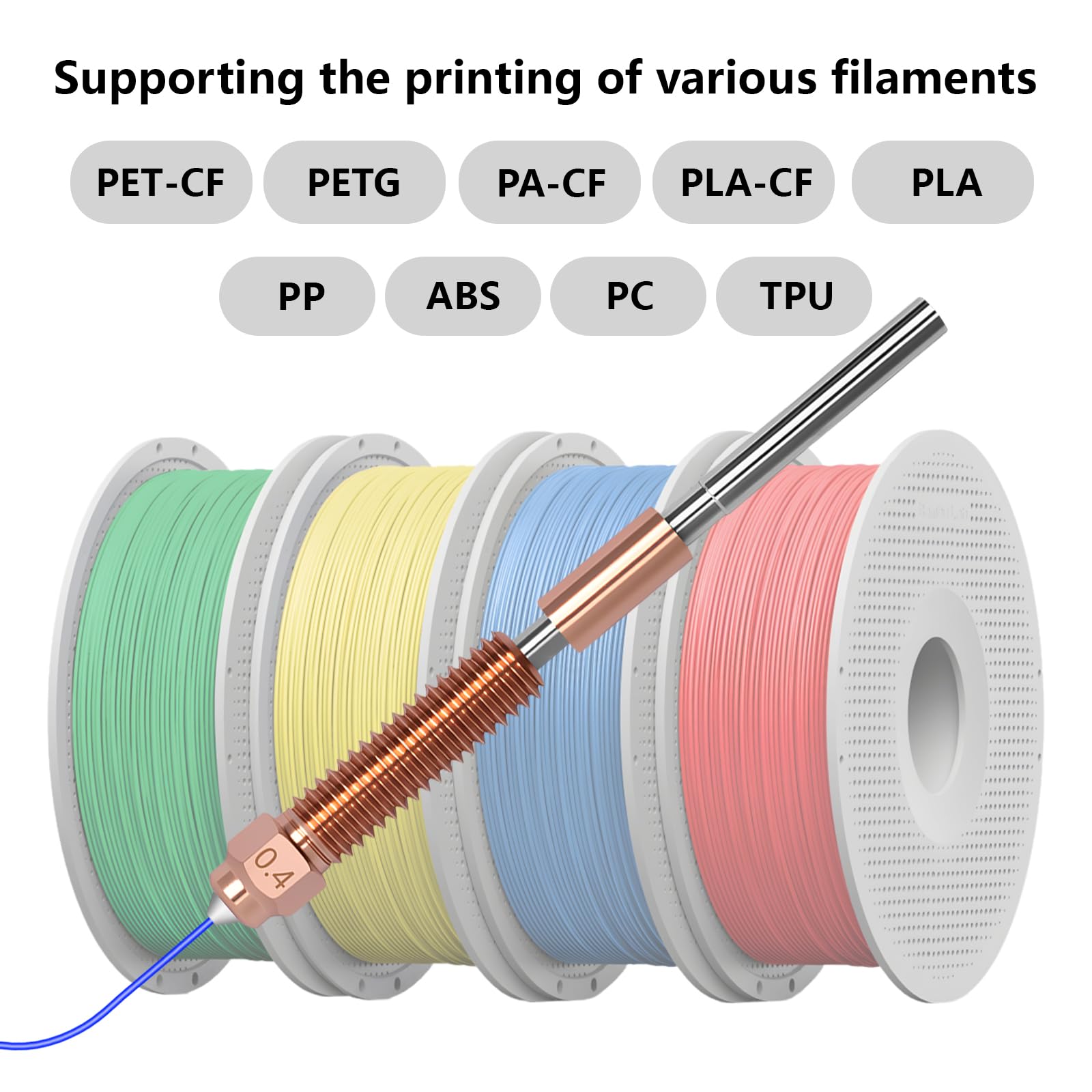 Set di 5 ugelli K2 Plus, in lega di rame e titanio, ugello a sgancio rapido, integrato in metallo ad alta temperatura 0,2/0,4/0,6/0,8 mm, per Creality Hi, K2 Plus