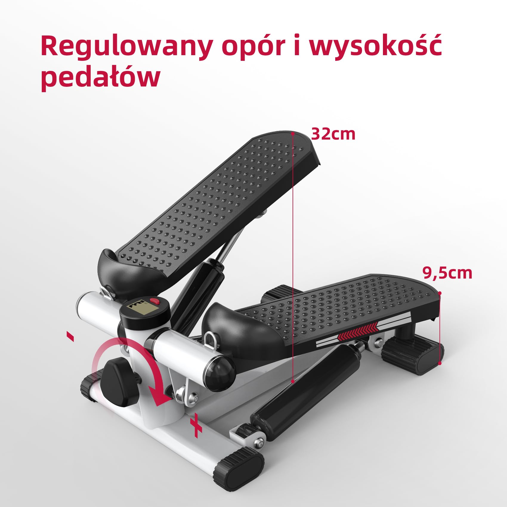 ST1 Mini Stepper do domu, 2 w 1: stepper góra–dół z linkami oporowymi, wyświetlacz LCD, regulowany opór, trening nóg i rąk, cichy i kompaktowy, maksymalne obciążenie 100 kg.