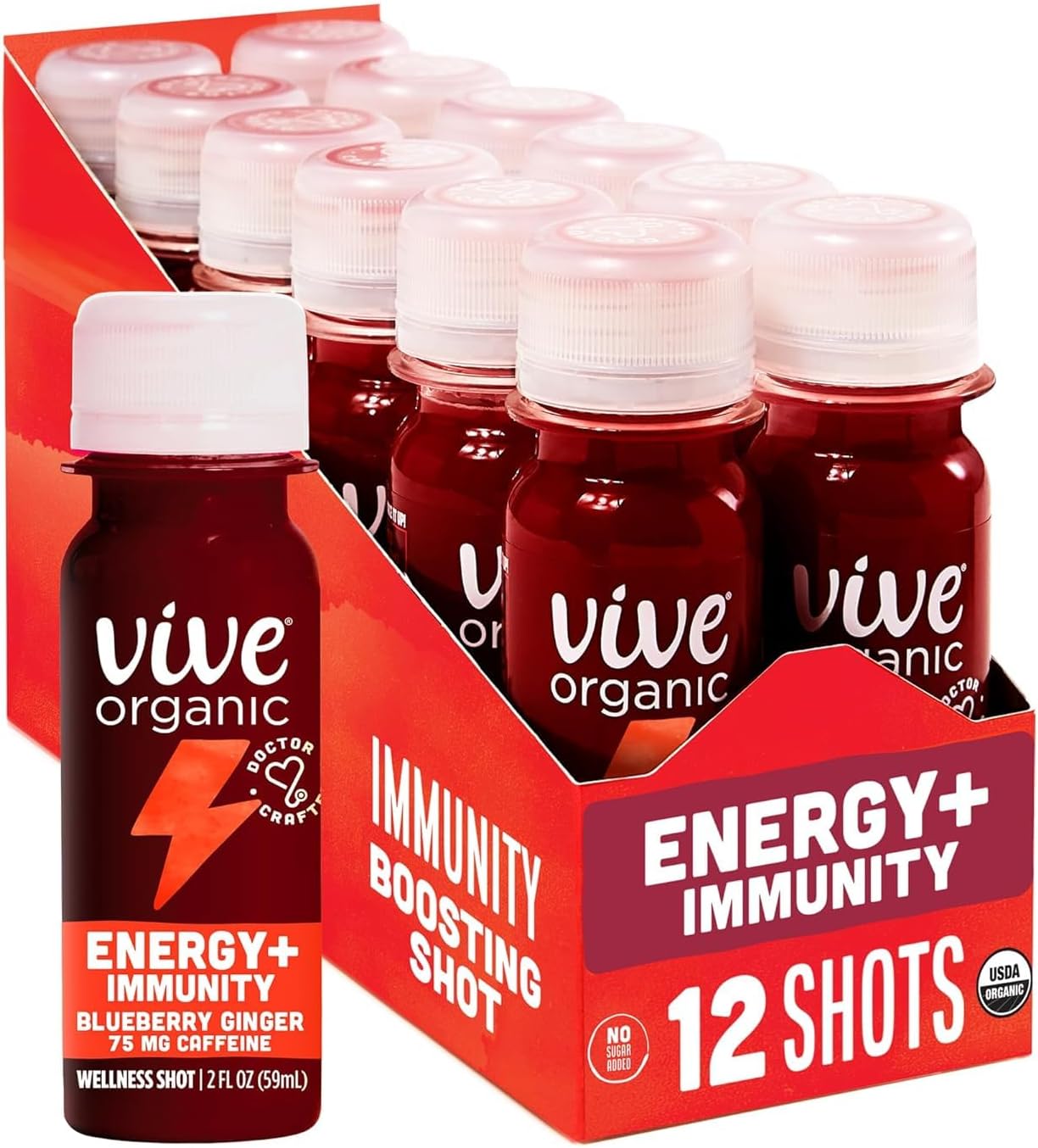 Energy Shot + Immune Support, Immune Defense with Ashwagandha, Green Tea & Caffeine, Gluten Free, Vegan, Energy and Focus, 2 Fl Oz (Pack of 12)