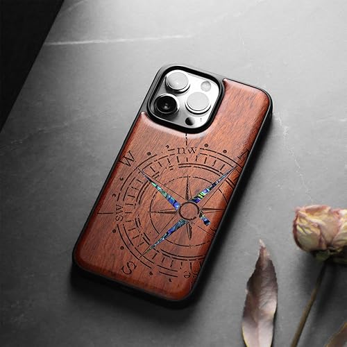 Miniatura 4 de Carveit Funda protectora de madera de diseñador para iPhone 13 Pro Max, cubierta magnética, grabado de madera e incrustaciones de concha, funda de