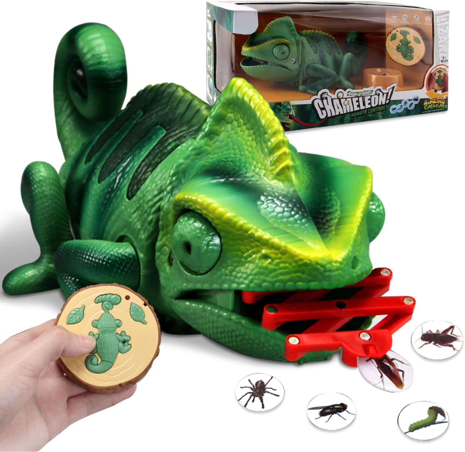 Remote Control Chameleon Electronic Pets, LED Light Up & Preying Remote Control Toy with Moving Eyes, Walking Movement, Color Changing Animals Toy Gift for Kids 5 6 7 8 9 10 11 12 Years Old