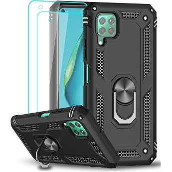 LeYi Huawei P40 Lite Case with Tempered Glass Screen Protector Pack of 2 360 Degree Ring Holder Mobile Phone Case Cover Bumper Protective Case for Huawei P40 Lite Mobile Phone Case Black