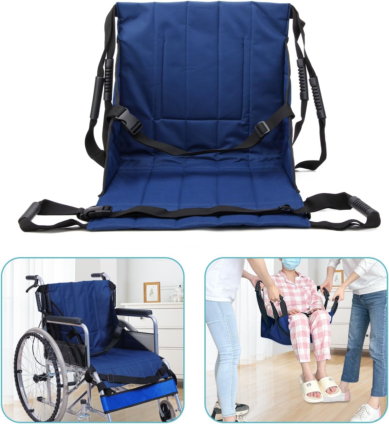 NEPPT Patient Lift Stair Slide Board Transfer Emergency Evacuation Chair Wheelchair Belt Safety Full Body Medical Lifting Sling Sliding Transferring Disc Use for Seniors,Handicap (Blue - 4 Handles)