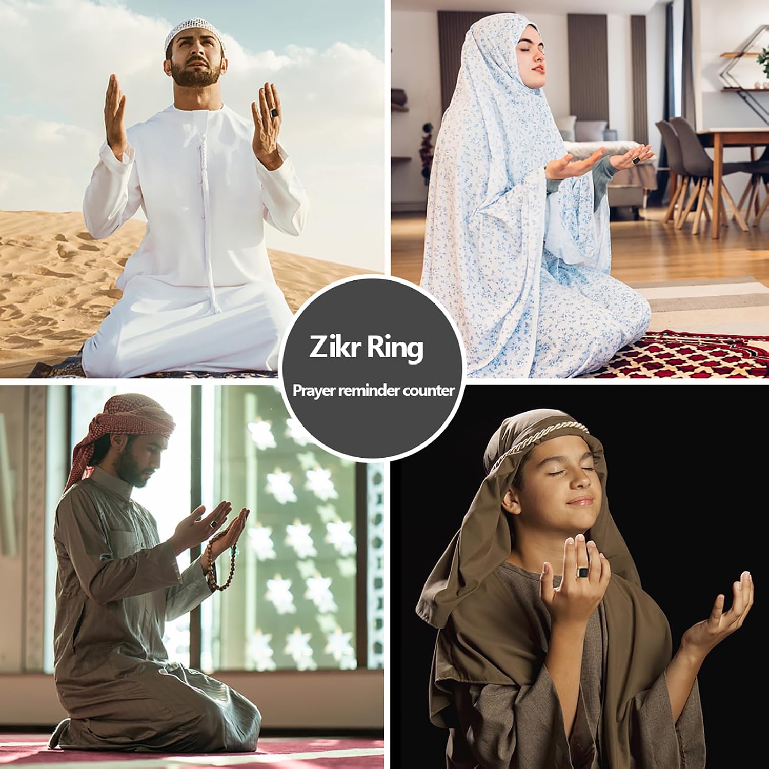 Smart Tasbih Zikr Ring, 20mm Muslim Digital Azan Alarm Clock, Tasbih Counter Smart Ring (White)