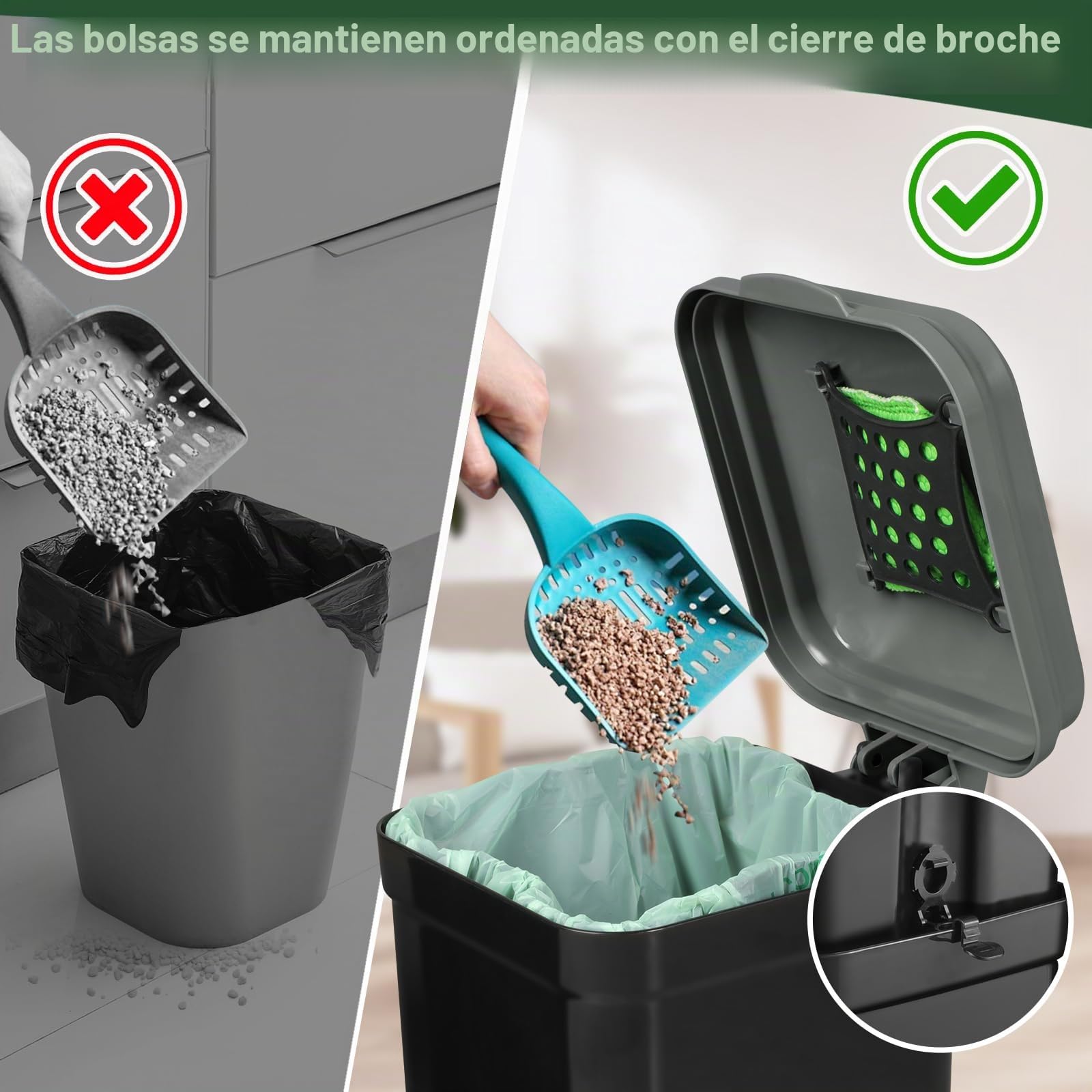 Bote de basura pequeño para mascotas con bloqueo y tapa, pedal manos libres para exteriores e interiores, cubo de basura para gatos de 5 litros con 20 bolsas de basura biodegradables y
