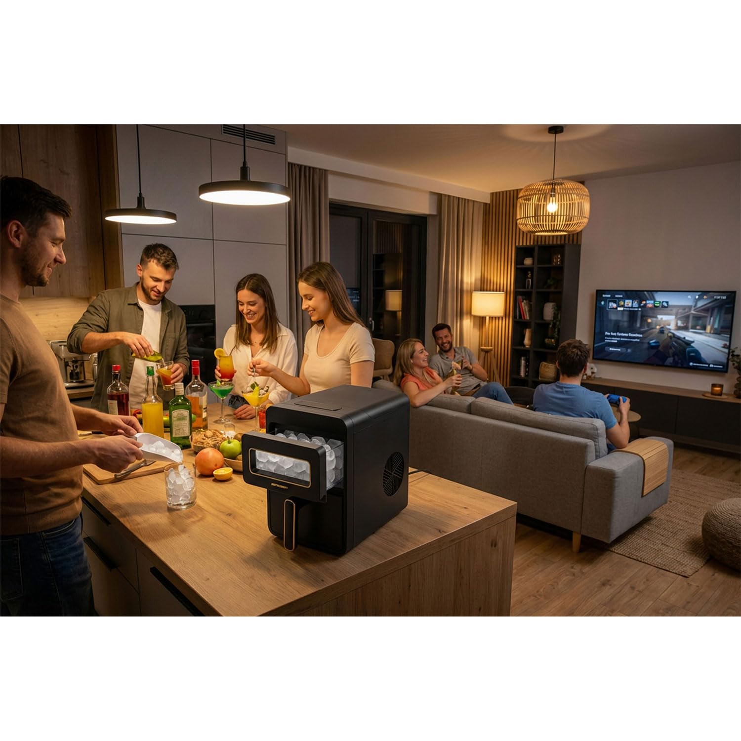Berdsen Máquina de cubitos de hielo 12 kg/24 h – 9 cubitos de hielo en 6 – 8 minutos – Máquina para cubitos de hielo con 2 tamaños S y L – Compacta para cócteles, bebidas y bebidas – autolimpiante