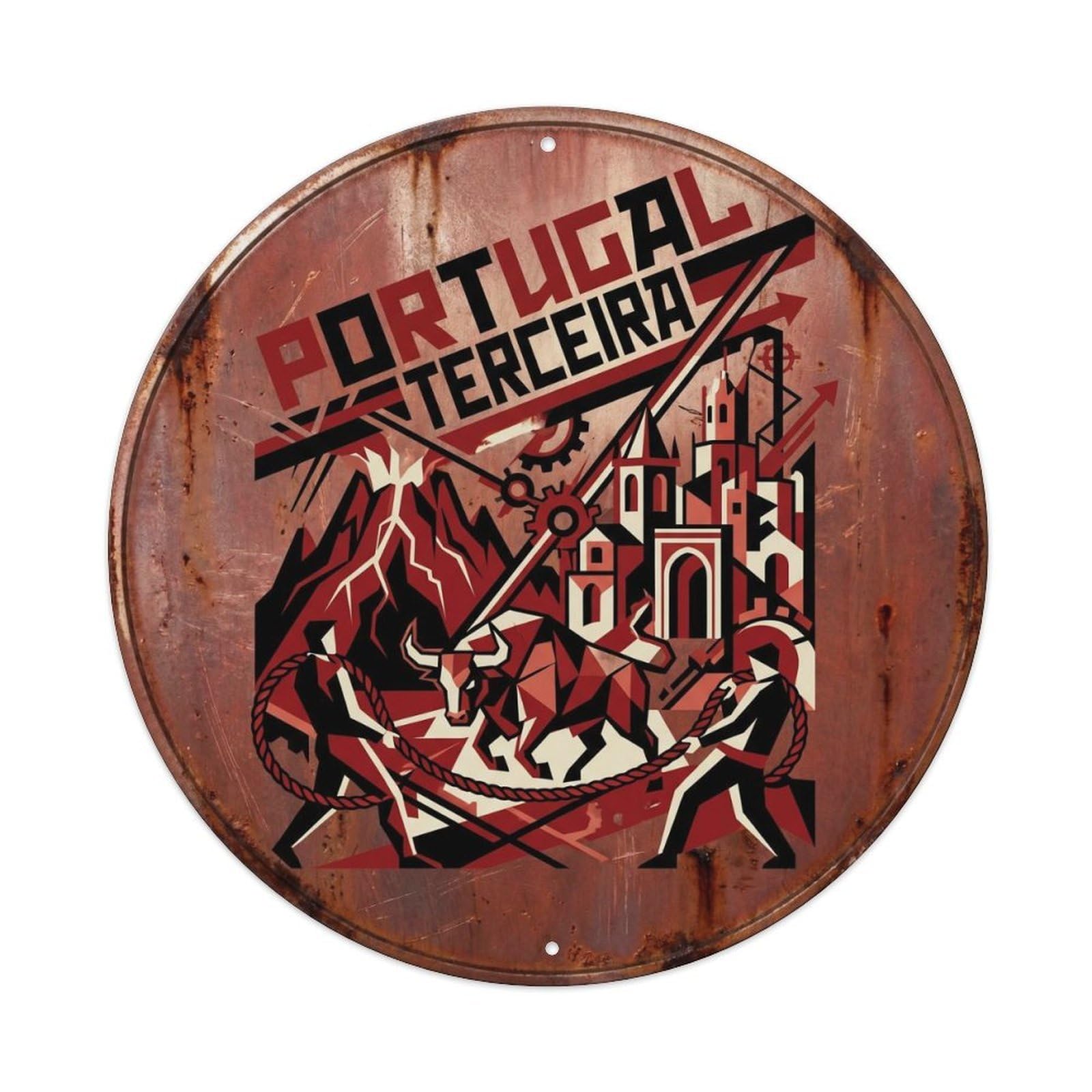 Terceira Folk Festival Atlantic Geometric Europe Travel Metal Tin Sign Plaque Wall Decor for Cafe, Man Cave, Club Bar, Office, Home Garden Round Metal Poster 8x8Inch