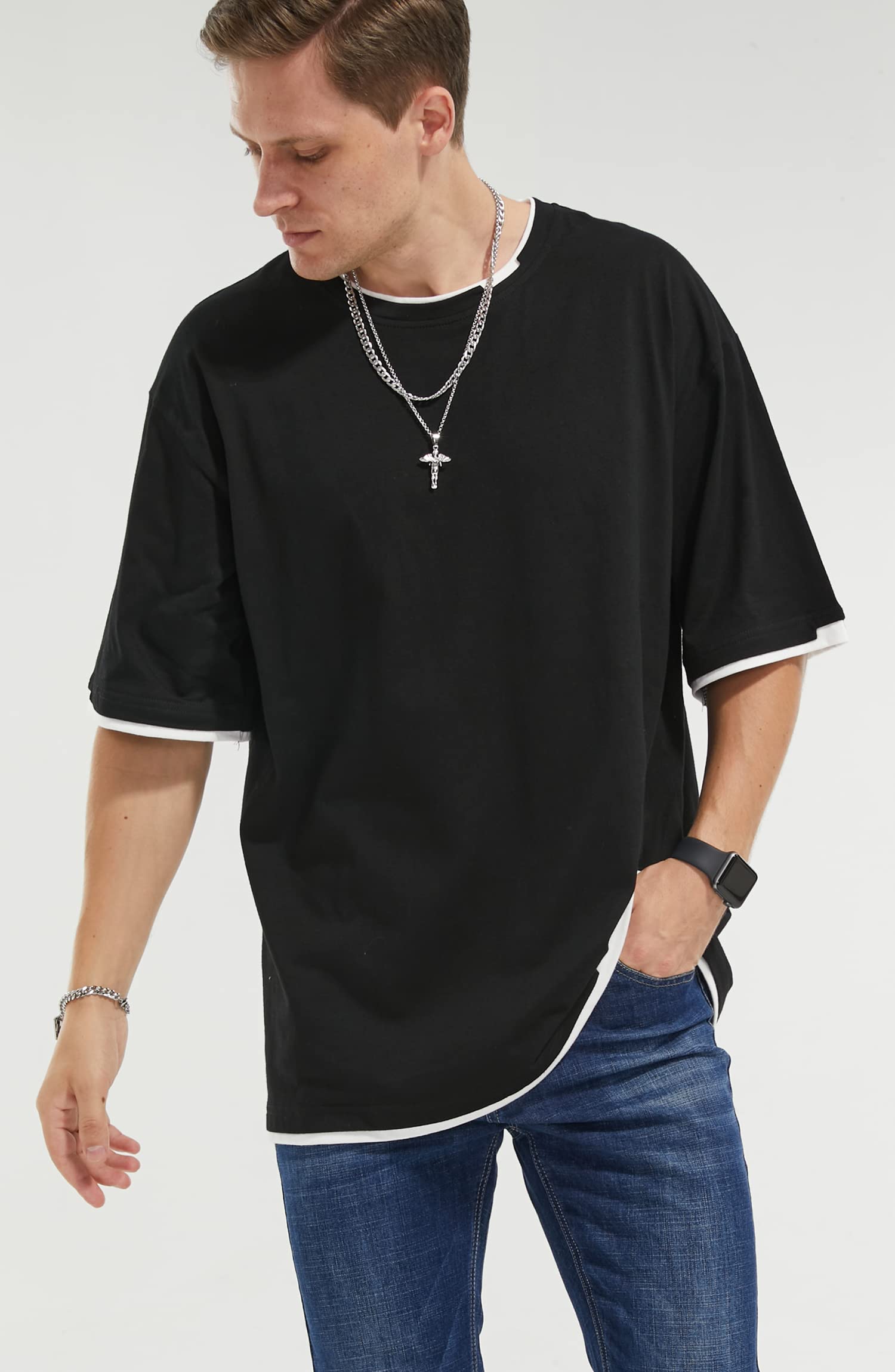 Camisetas Manga Corta Hombre con Contraste de Color Básica T-Shirt Cuello Redondo Verano Ajuste Holgado