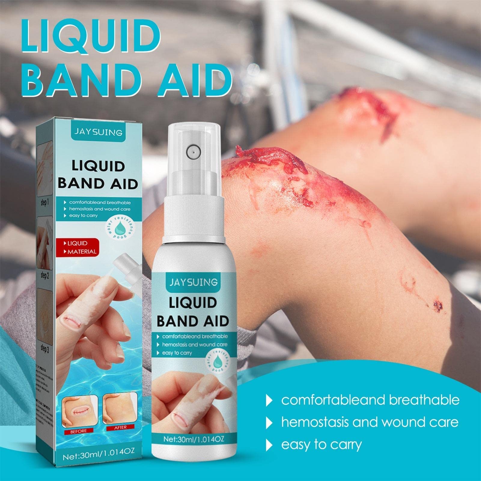 Líquido Bandage Spray - Yeso Líquido, 30ml Impermeable y Transpirable de Secado Rápido, Película Protectora Transparente para Heridas