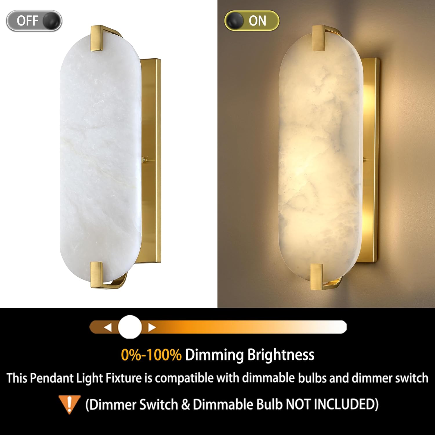 15.7" Natural Oval Alabaster Marble Modern Concise 2 Pack 2 Light Wall Sconce Fixture,Gold Finish for Bathroom Bedroom Hallway Bedside Staircase Vanity Mirror