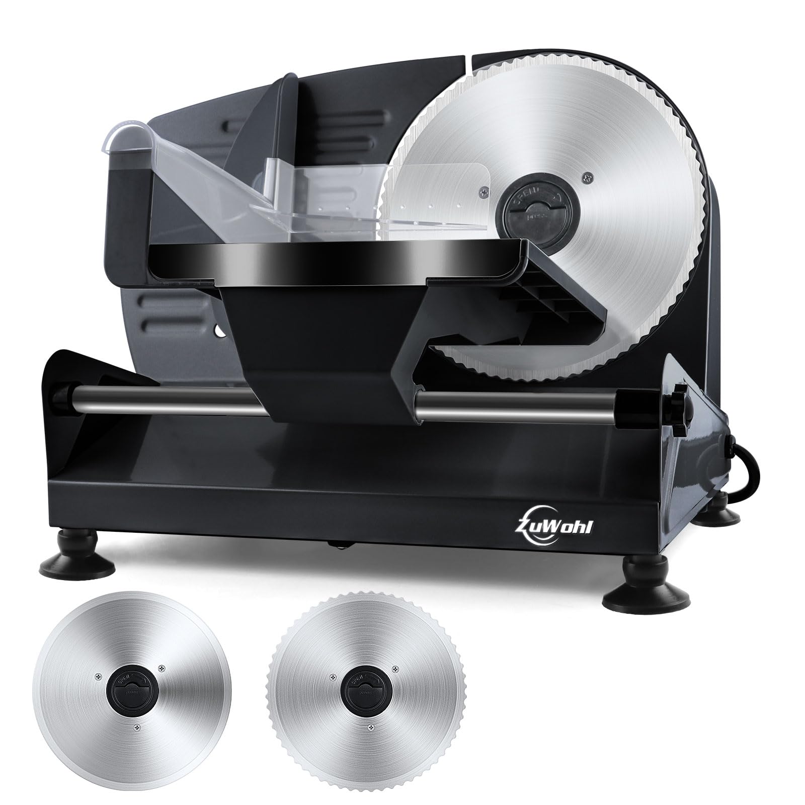 Affettatrice Elettrica da Casa, Due Lame da 19 cm, 200W Affettatrice Professionale con Piedini Antiscivolo e Interruttore ON/OFF, Spessore Preciso 0-15 mm per Affettare Cibi, Carne, Pane