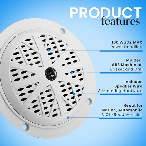 Miniatura 7 de Pyle Altavoces marinos duales de 4 pulgadas, sistema de sonido estéreo de audio para exteriores impermeable y resistente a la intemperie, con cono
