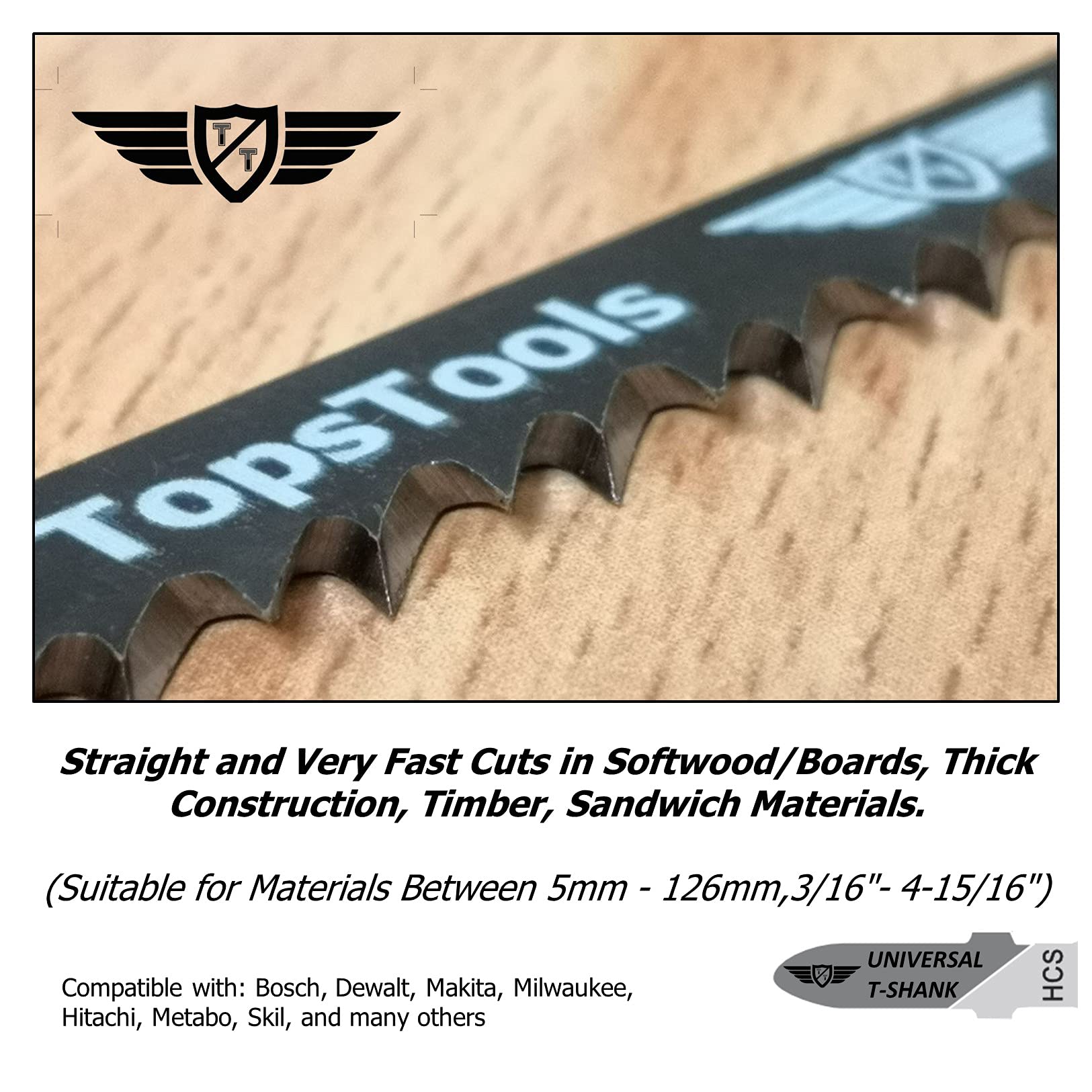 15 lame per seghetto alternativo TopsTools JSTT344D_3 T344D lunghe 152mm per tagli puliti e veloci compatibili con Bosch Dewalt Makita Milwaukee e molti altri