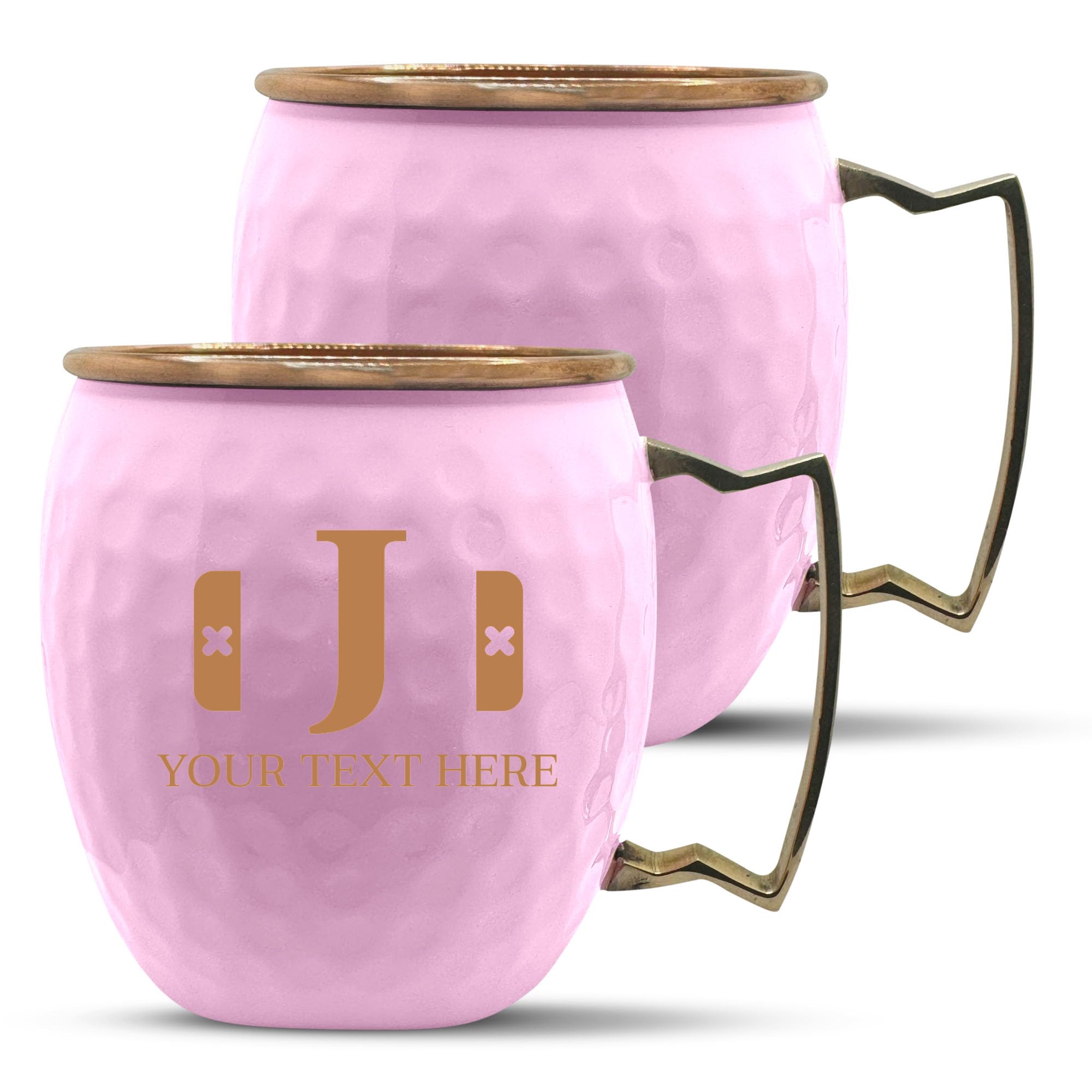 Custom Copper Moscow Mule with Hammered Painted Finish - Engraved Bar Style 100% Copper Cup with Personalized Switch Controller Monogram Gamer Themed Engraving, Brass Handle | 18 oz, Pink | Set of 2