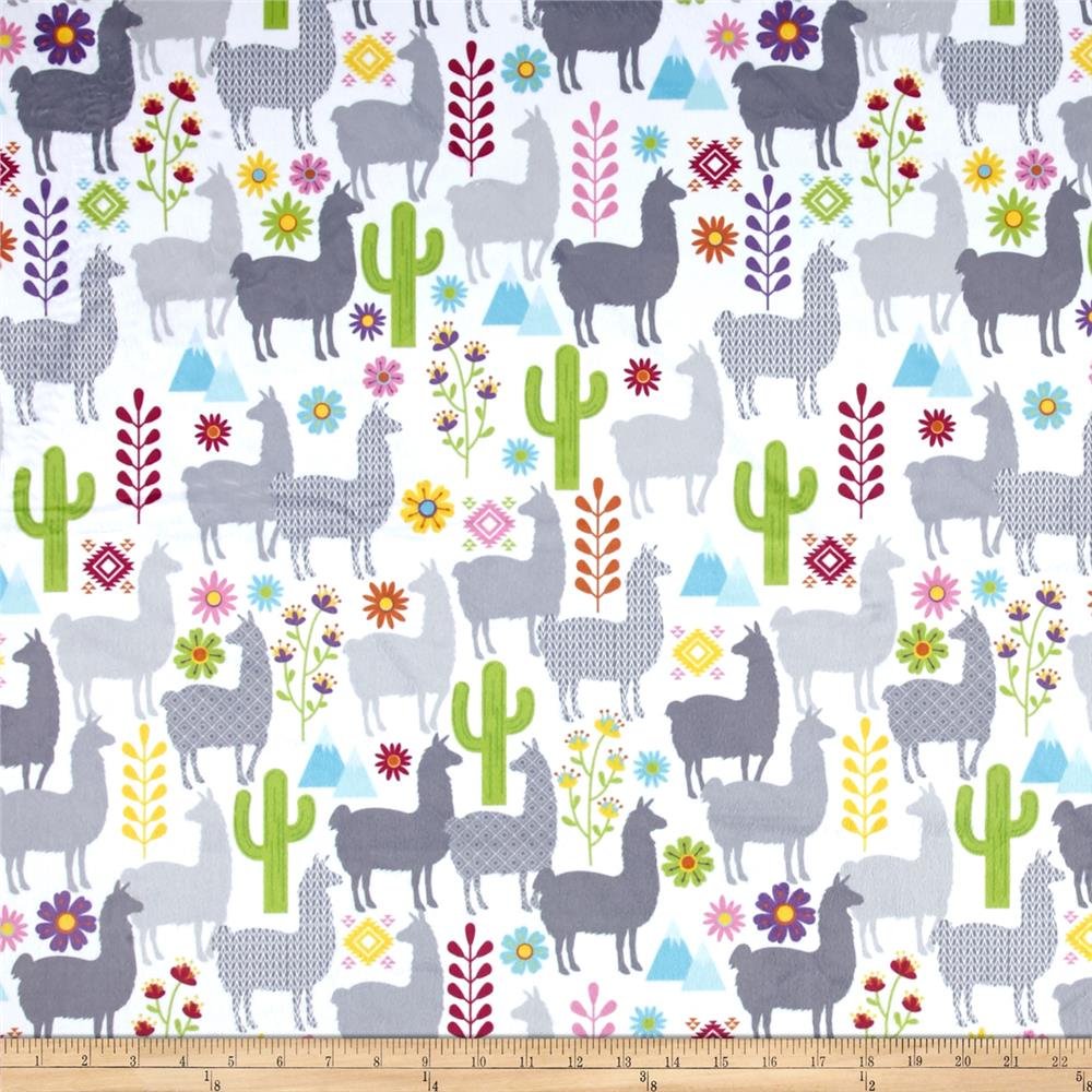 EZ Fabric Minky Llama Minky Print White, Fabric by the Yard